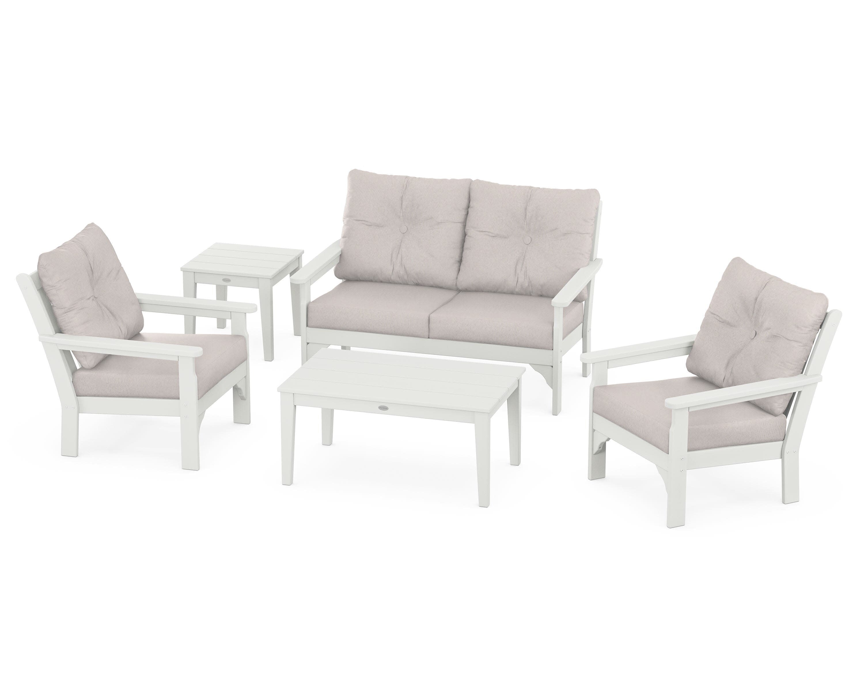Vineyard 5-Piece Deep Seating Set in Vintage White / Dune Burlap