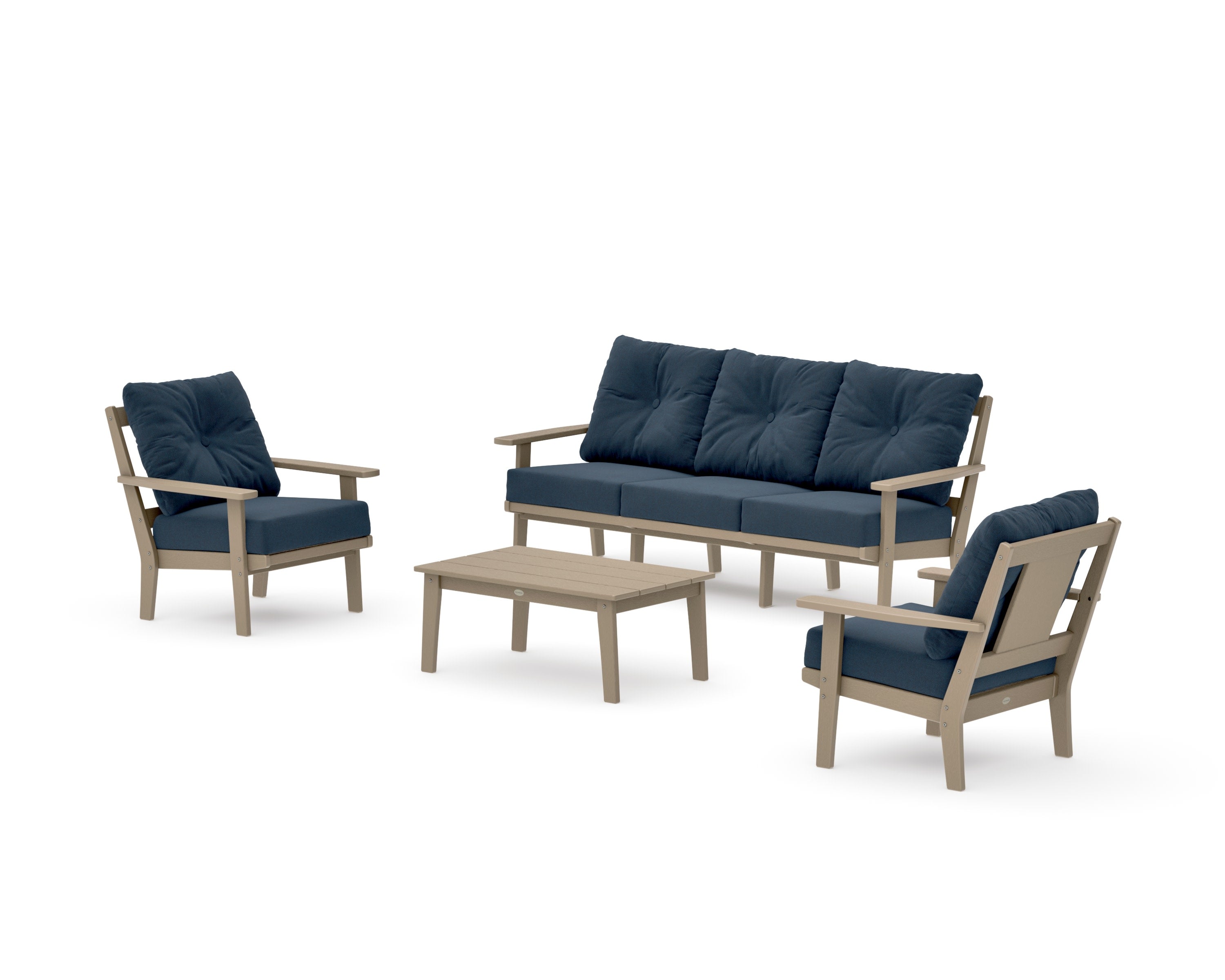 Prairie 4-Piece Deep Seating Set with Sofa in Vintage Sahara / Marine Indigo