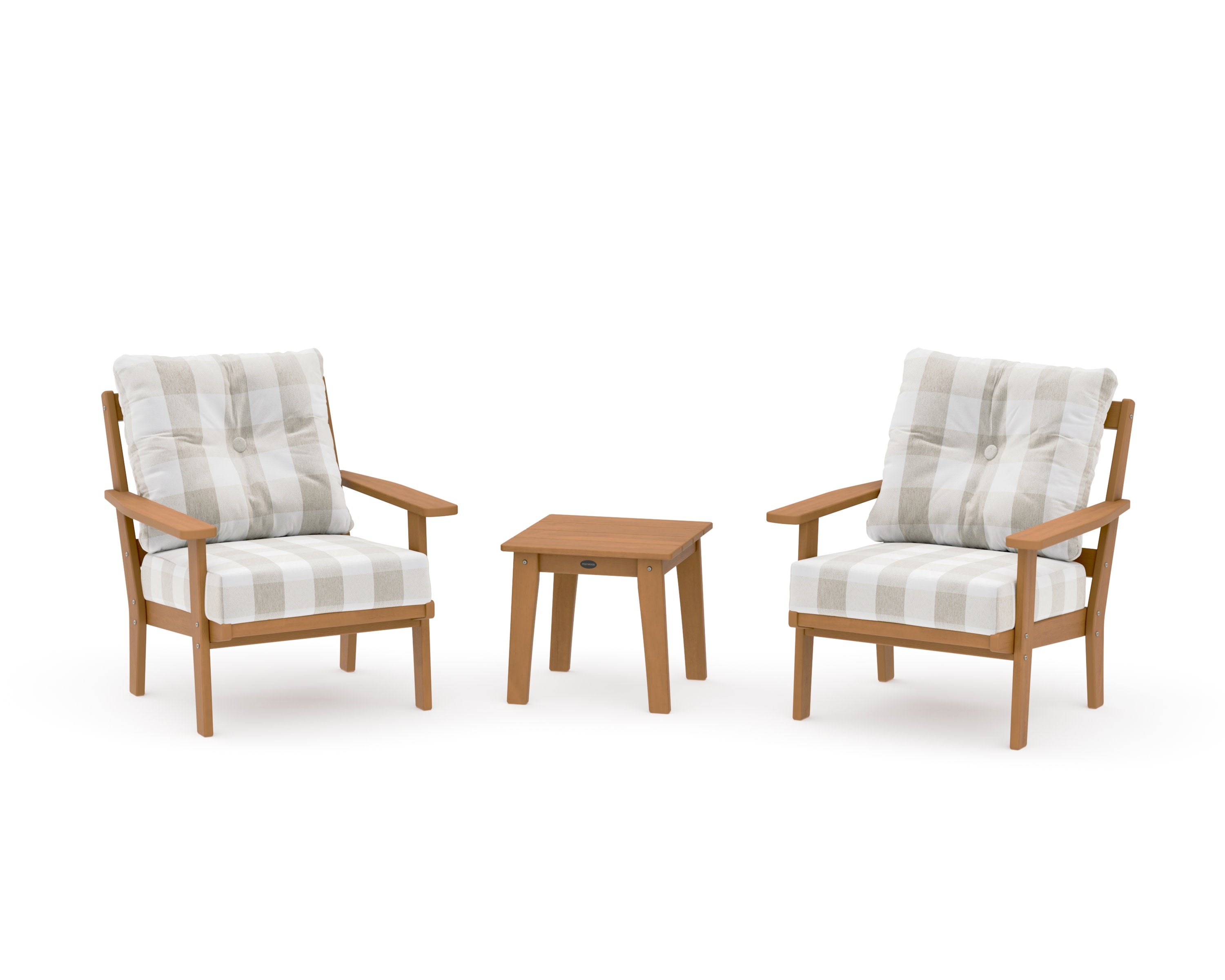Oxford 3-Piece Deep Seating Set in Natural / Buffalo Plaid Dune Burlap