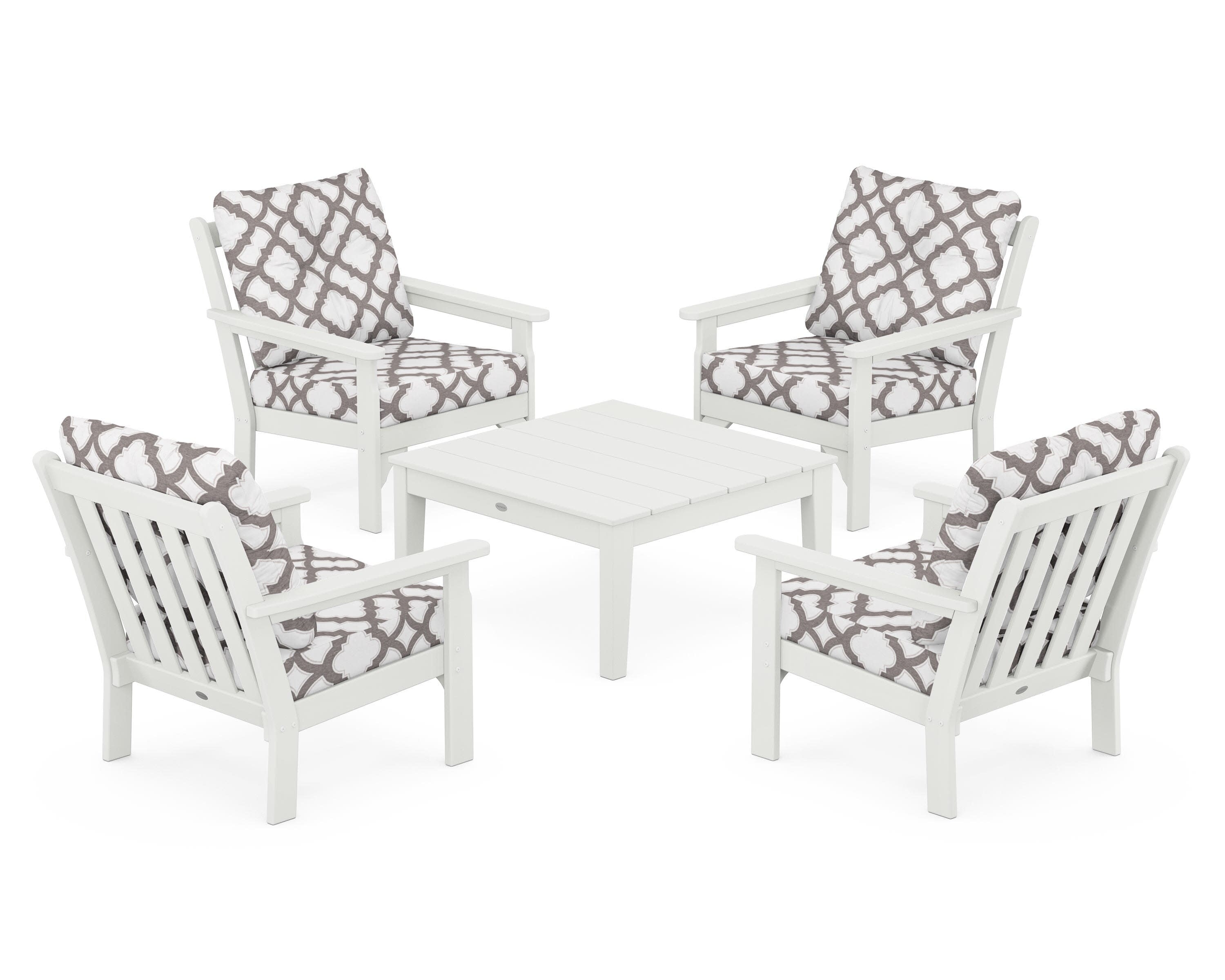 Vineyard 5-Piece Deep Seating Conversation Set in Vintage White / Trellis Grey Mist