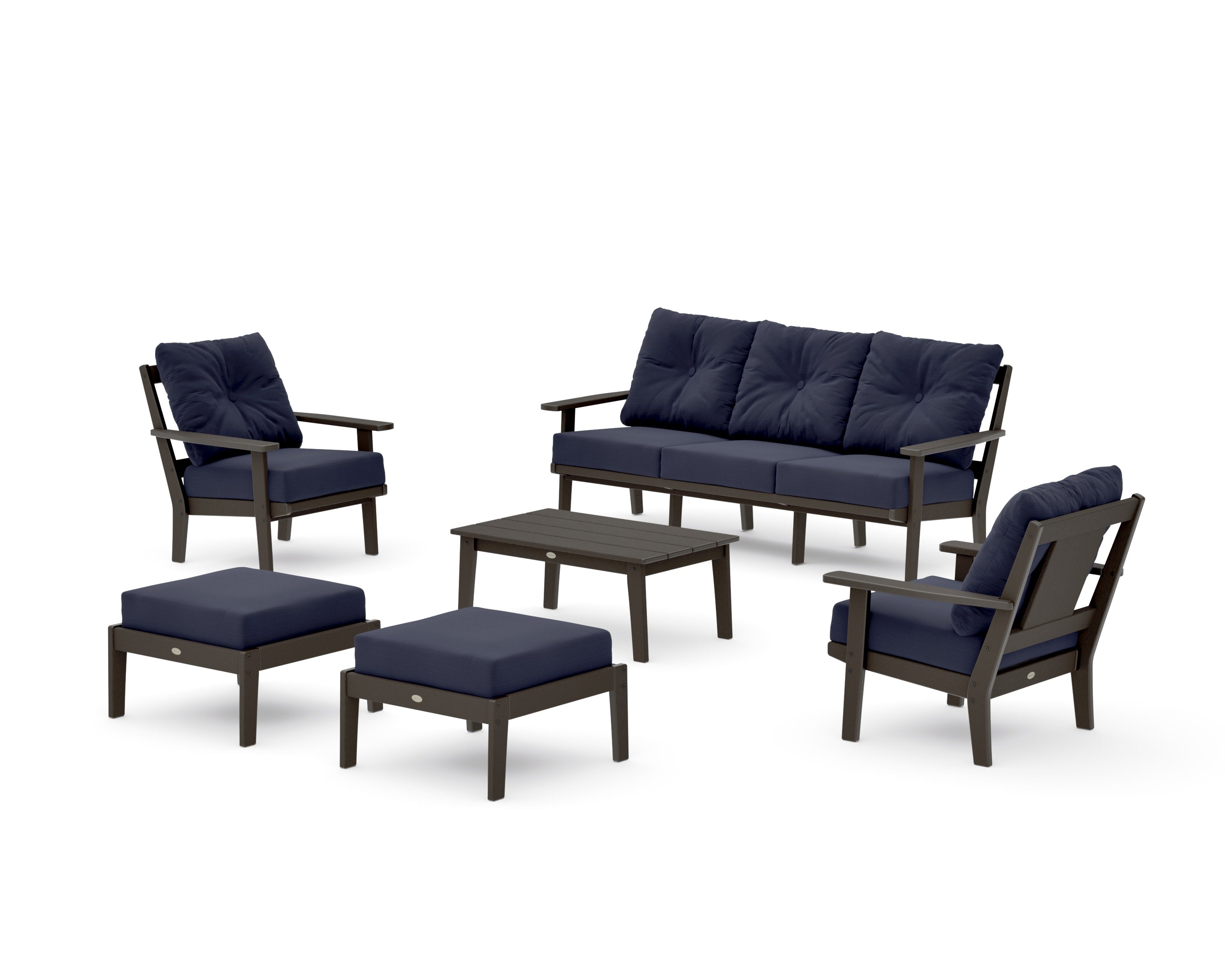 Prairie 6-Piece Lounge Sofa Set in Vintage Coffee / Navy Linen