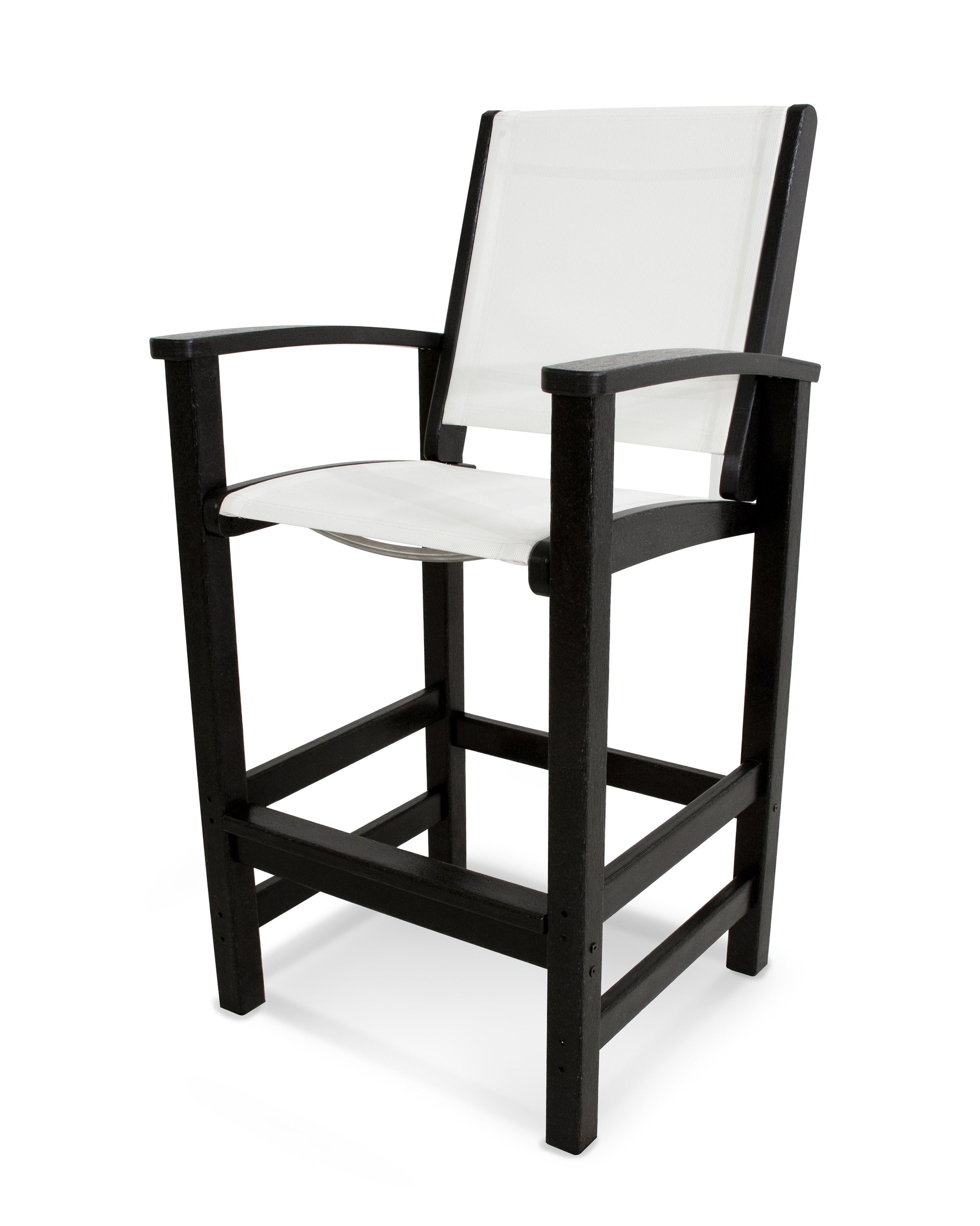 Coastal Bar Chair in Black / White Sling