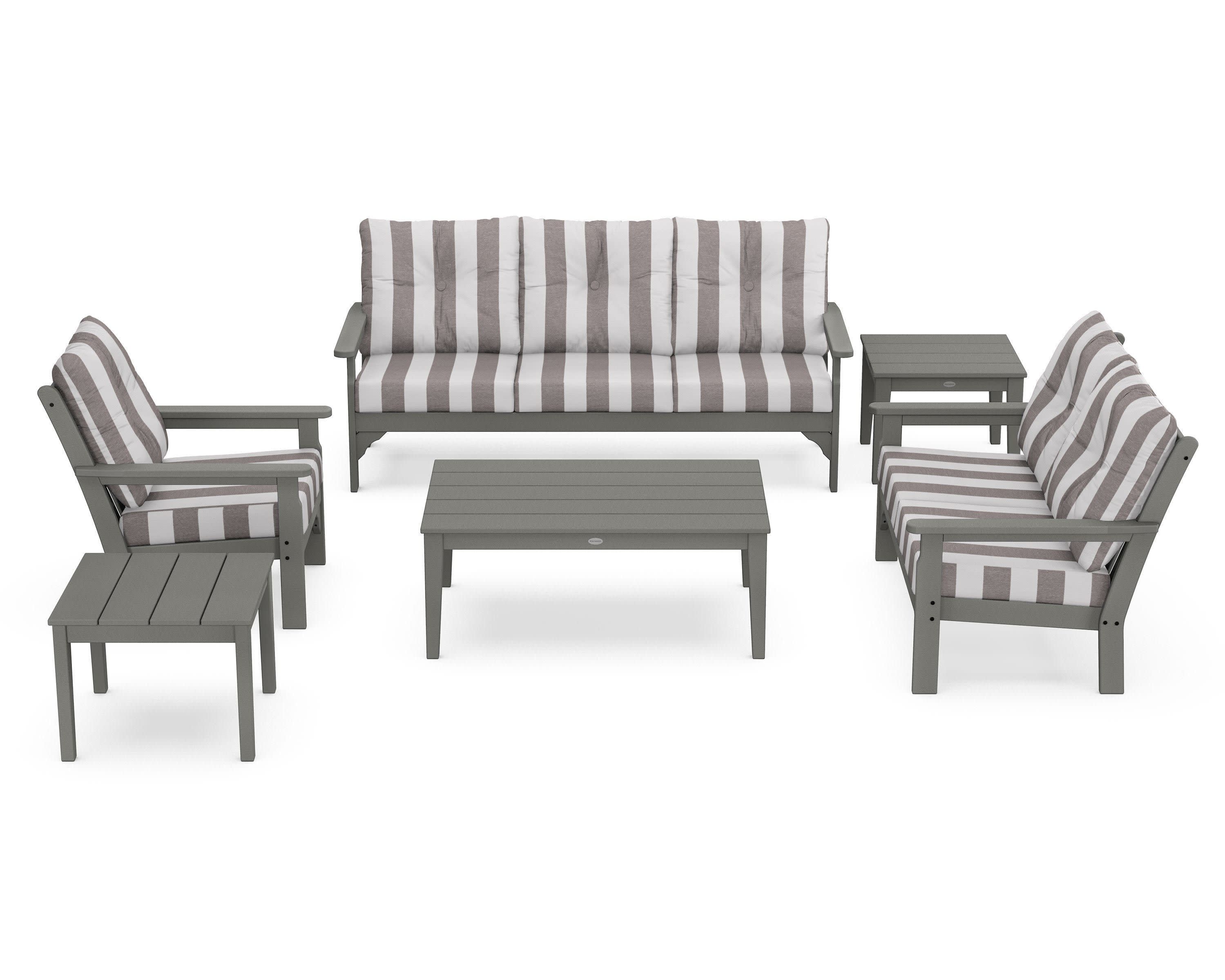 Vineyard 6-Piece Deep Seating Set in Slate Grey / Cabana Stripe Grey Mist