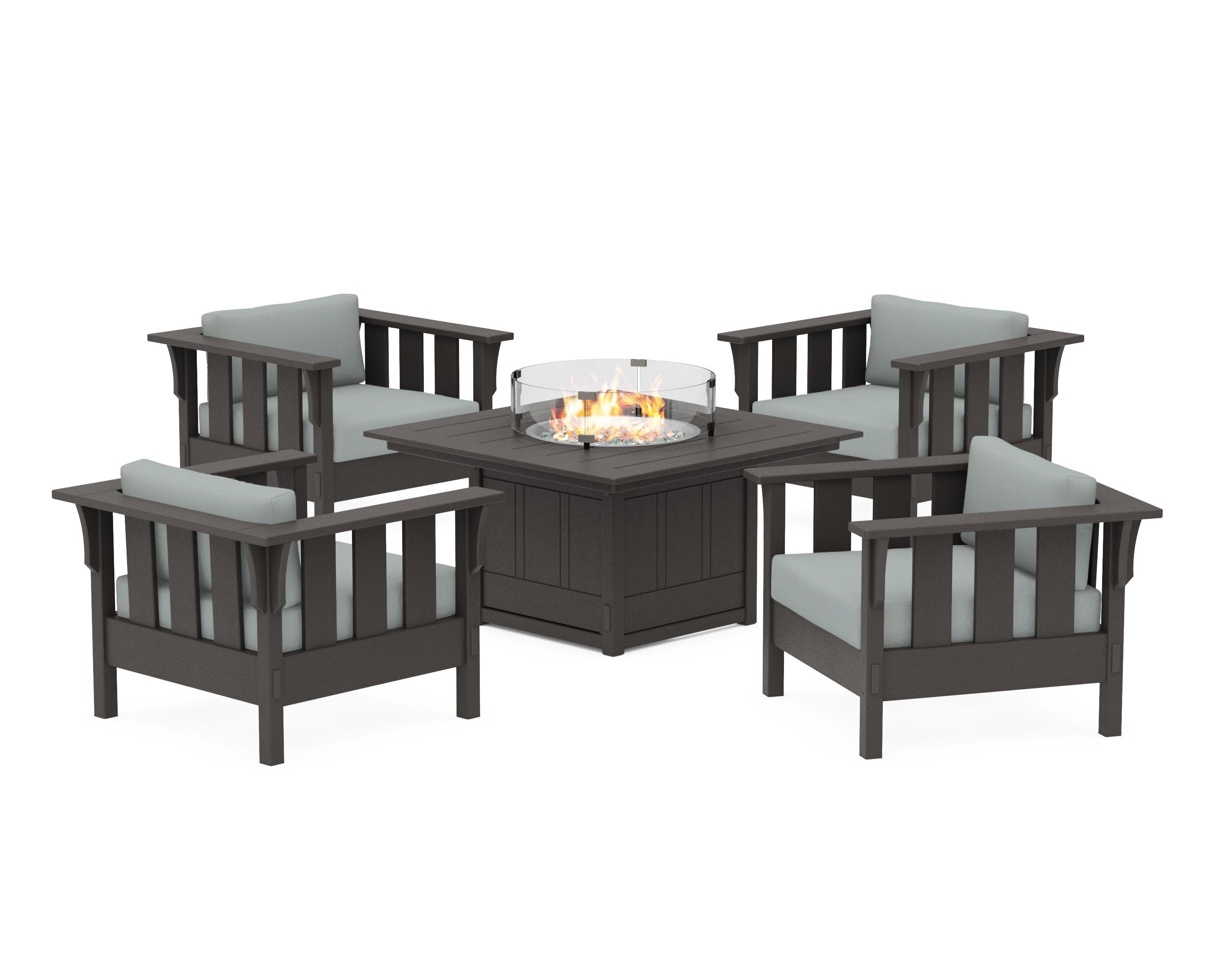 Acadia 5-Piece Deep Seating Set with Fire Pit Table in Vintage Coffee / Spa