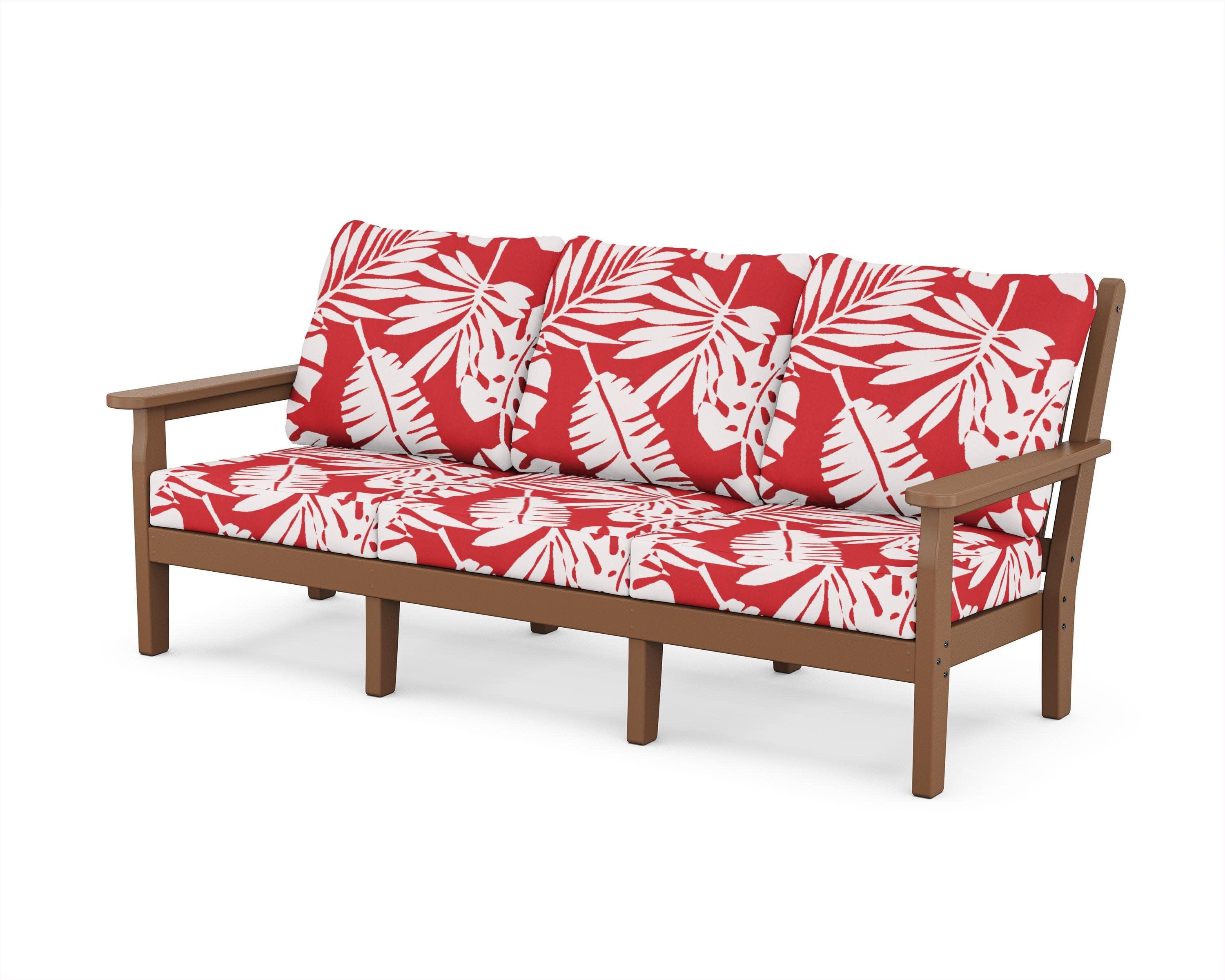 Chippendale Deep Seating Sofa in Teak / Leaf Crimson