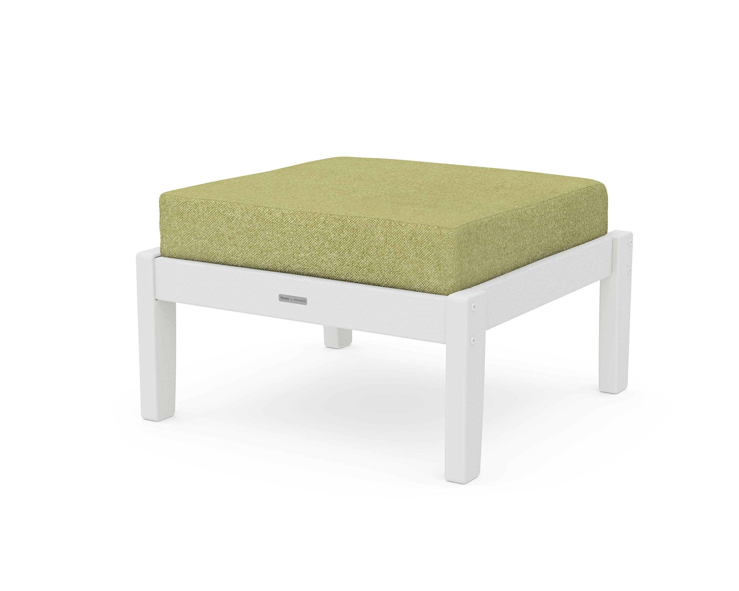 Chinoiserie Deep Seating Ottoman in Vintage White / Chartreuse Boucle