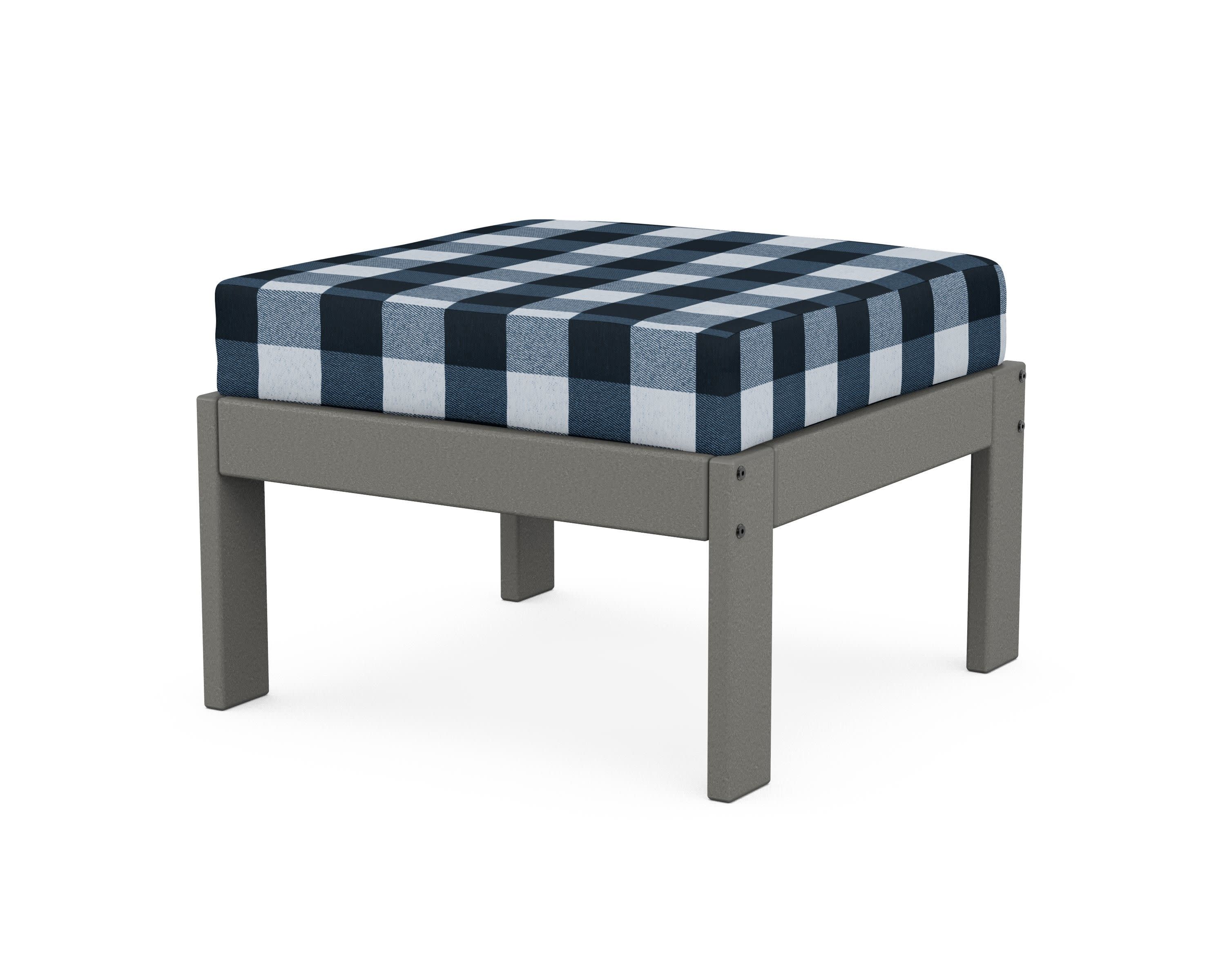Vineyard Modular Ottoman in Slate Grey / Buffalo Plaid Marine Indigo