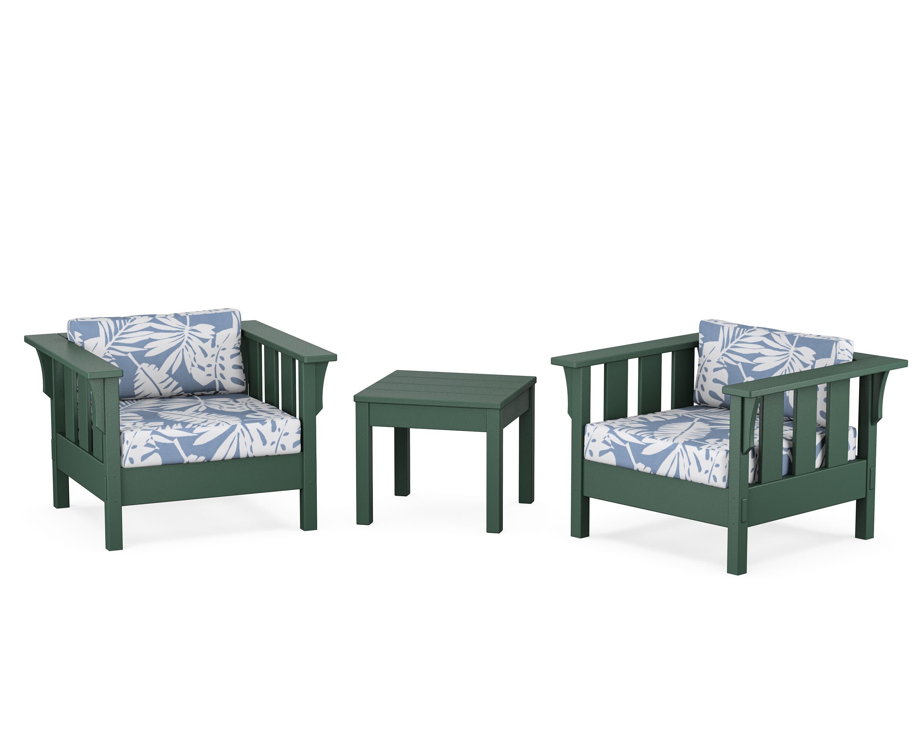 Acadia 3-Piece Deep Seating Set in Green / Leaf Sky Blue