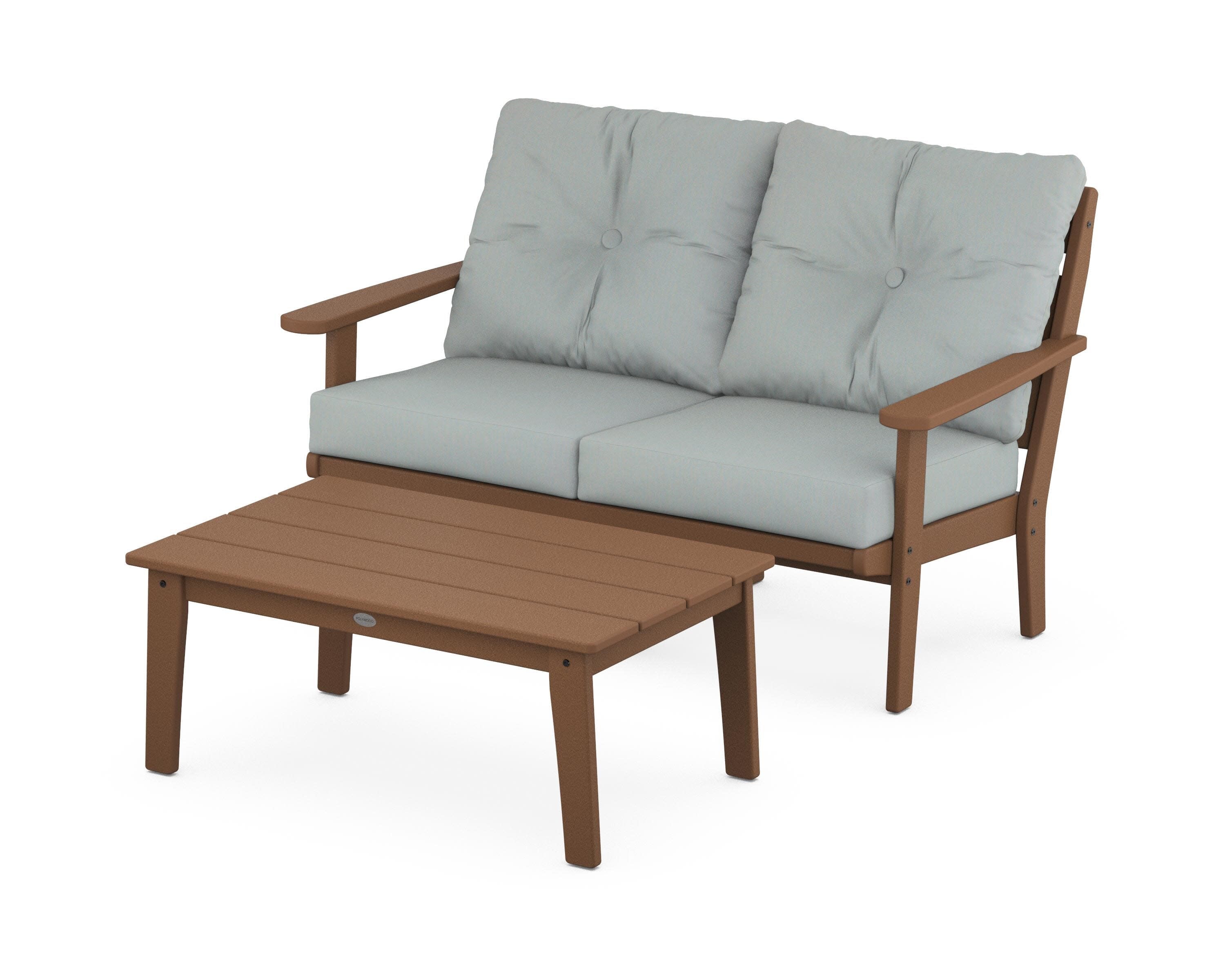 Lakeside 2-Piece Lounge Loveseat Set in Teak / Spa