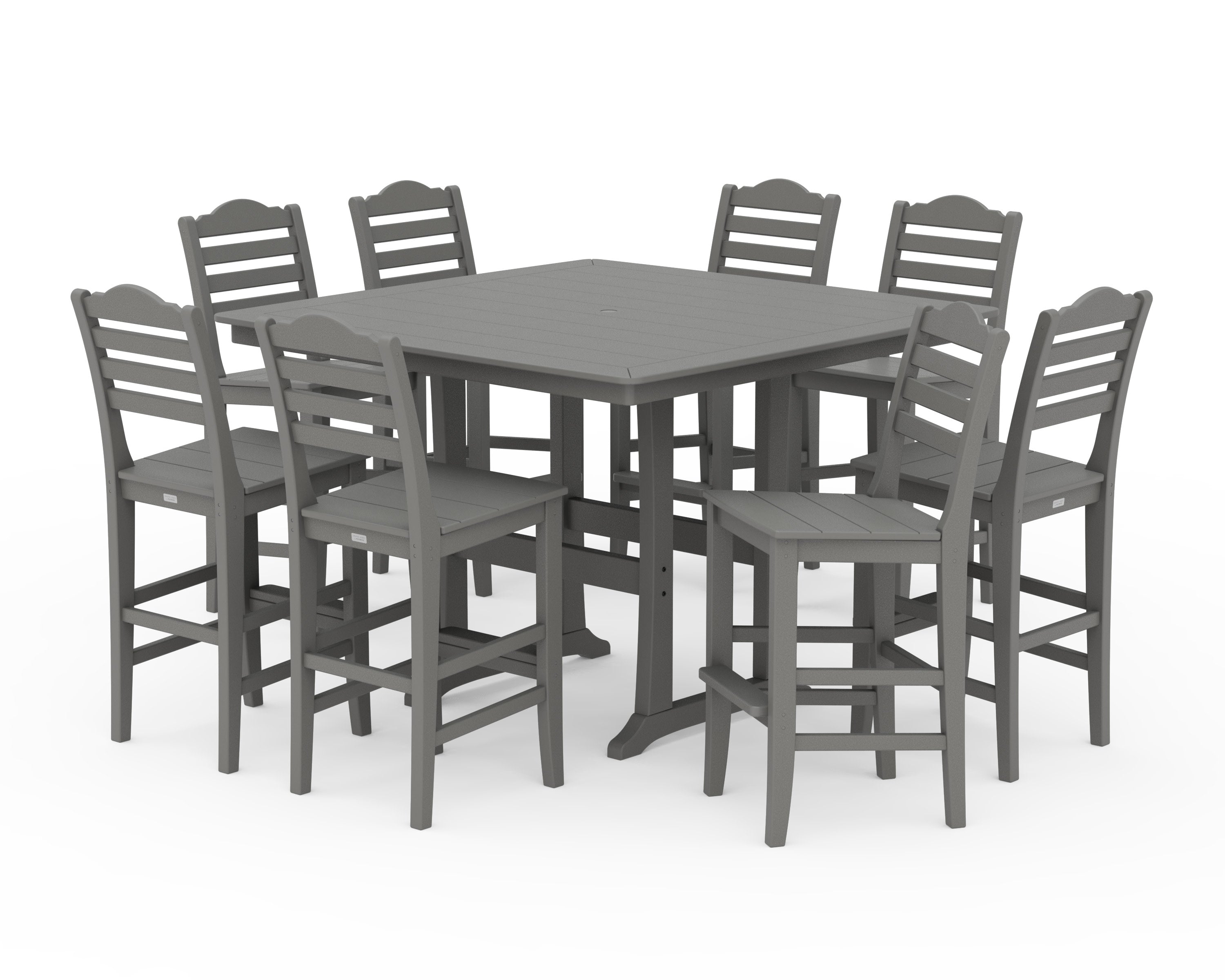 Savannah Side Chair 9-Piece Square Bar Set with Trestle Legs in Slate Grey