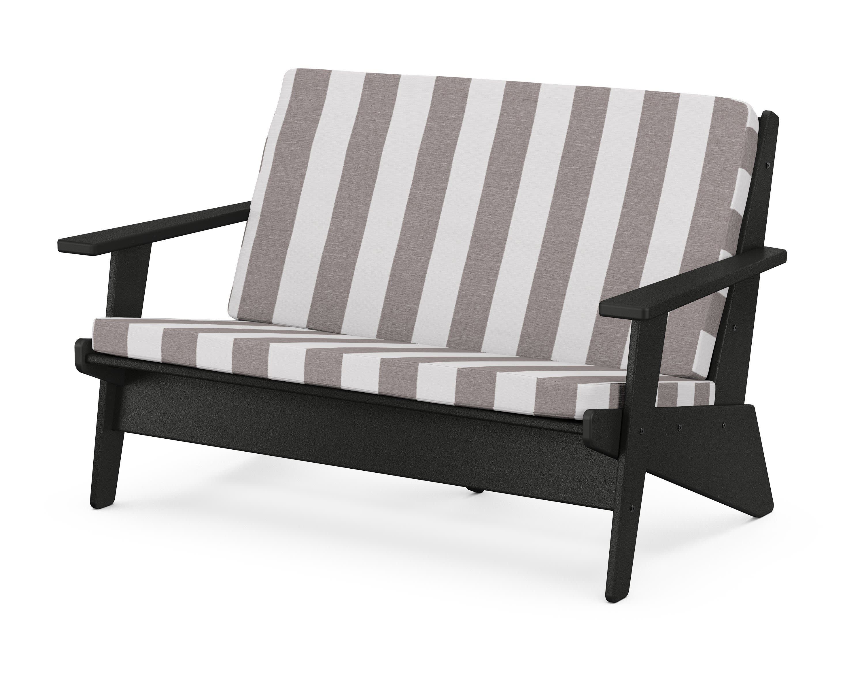 Riviera Modern Lounge Loveseat in Black / Cabana Stripe Grey Mist
