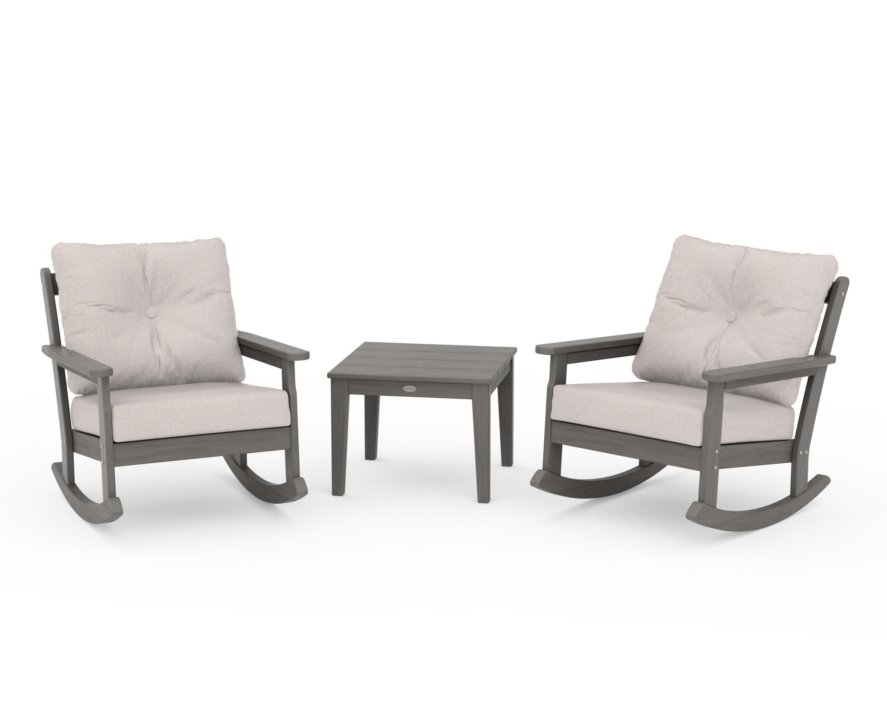 Vineyard 3-Piece Deep Seating Rocker Set in Driftwood / Dune Burlap