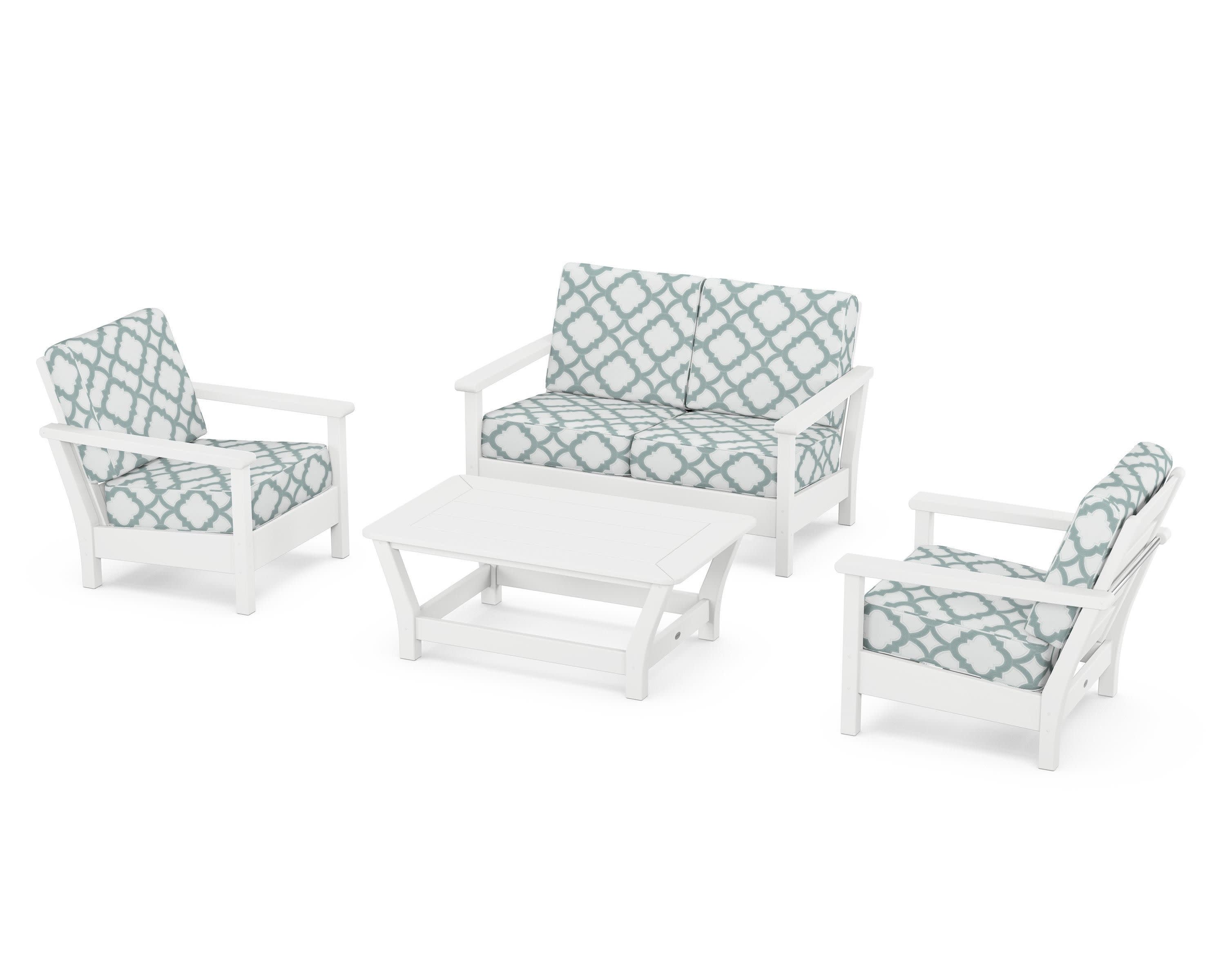 Harbour 4-Piece Deep Seating Set in White / Trellis Glacier Spa