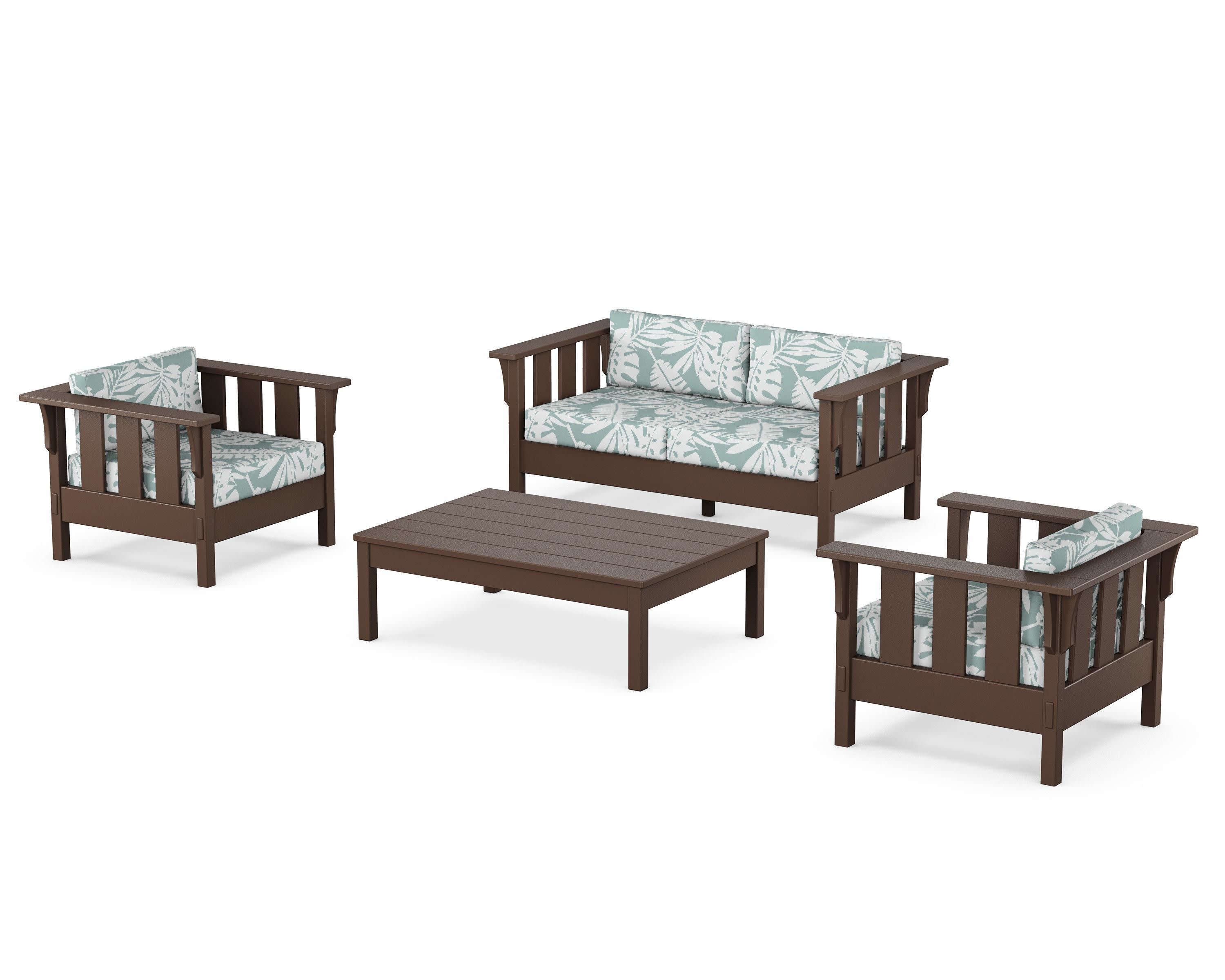 Acadia 4-Piece Deep Seating Set with Loveseat in Mahogany / Leaf Glacier Spa