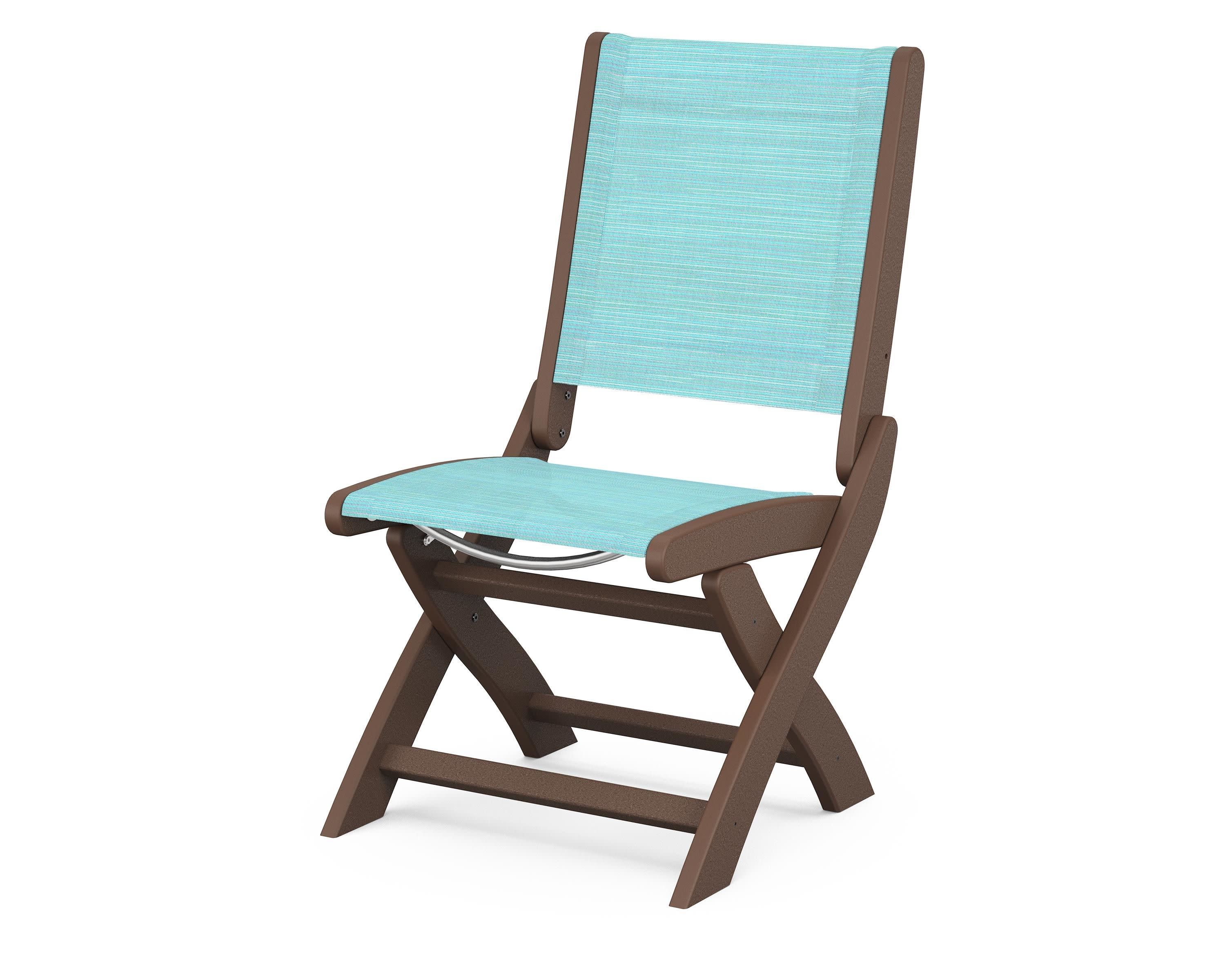 Coastal Folding Side Chair in Mahogany / Dupioni Aquamarine Sling