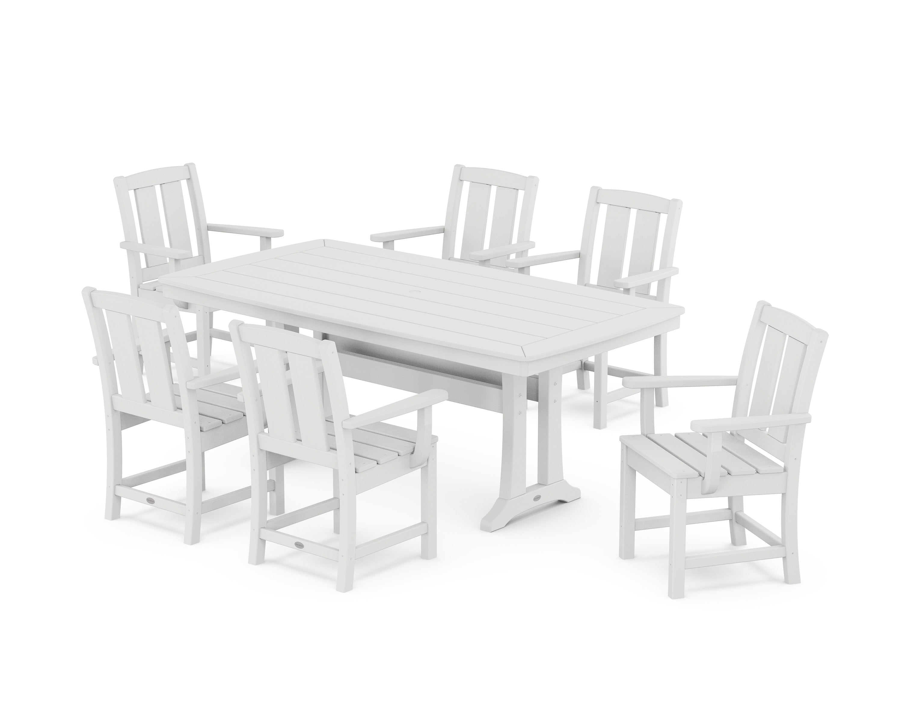 Mission Arm Chair 7-Piece Dining Set with Trestle Legs in White
