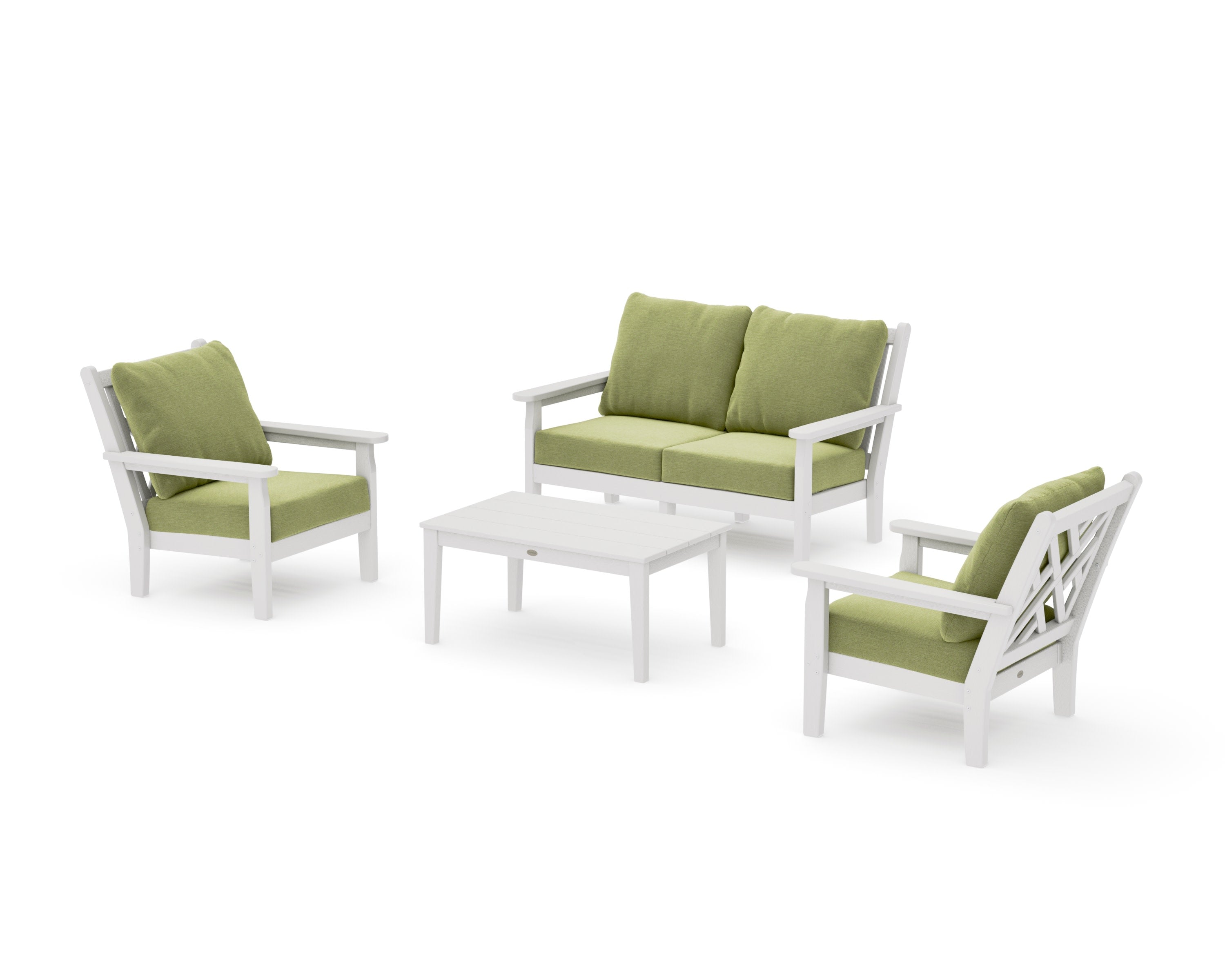Chippendale 4-Piece Deep Seating Set with Loveseat in Vintage White / Chartreuse Boucle