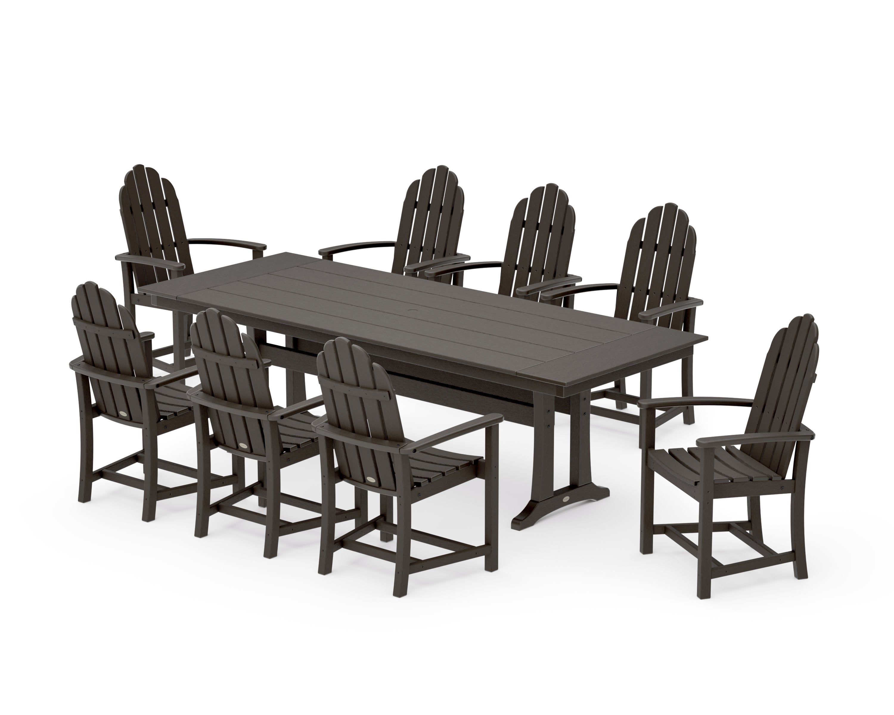 Classic Adirondack 9-Piece Farmhouse Dining Set with Trestle Legs in Vintage Coffee