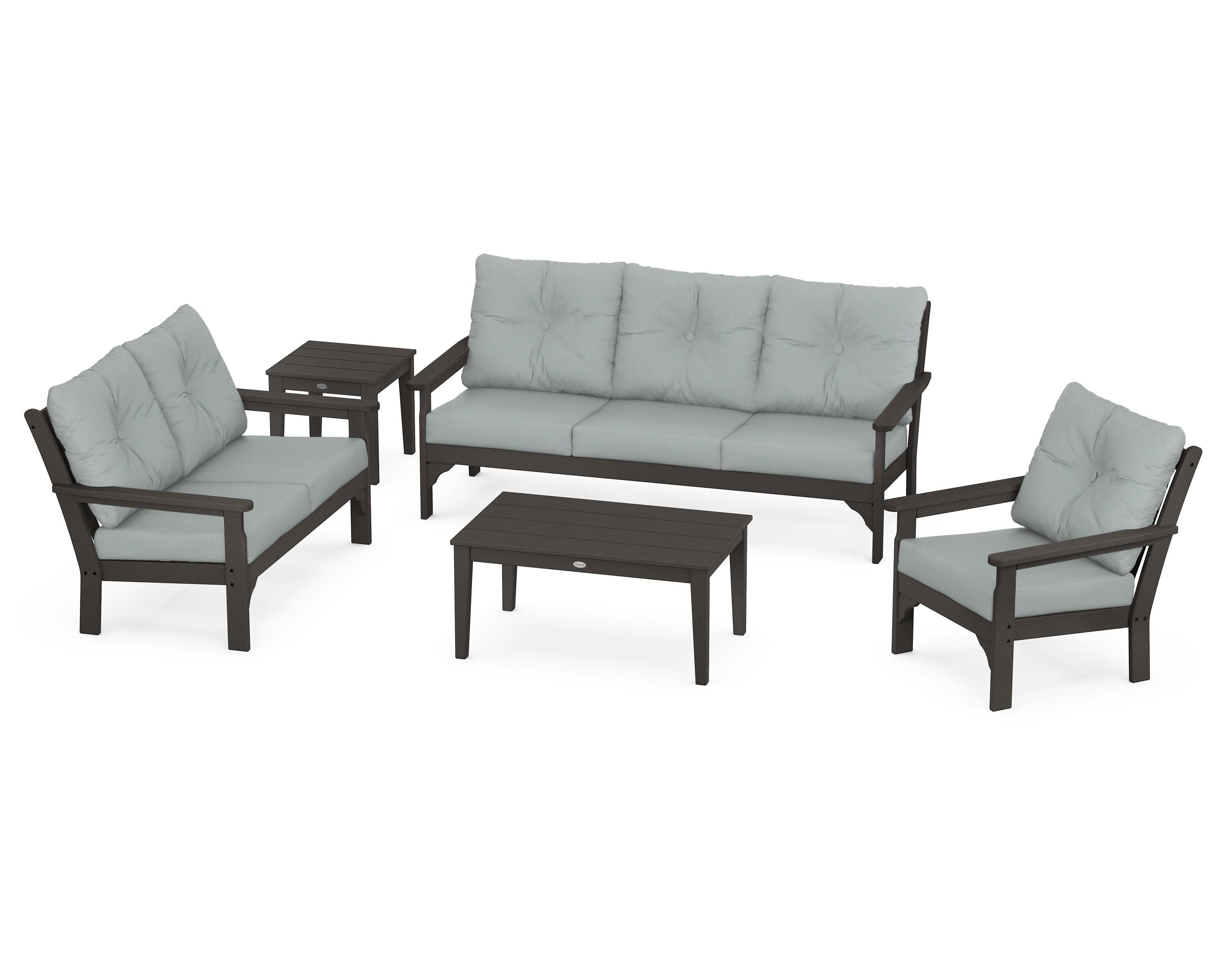 Vineyard 5 Piece Deep Seating Set in Vintage Coffee / Spa