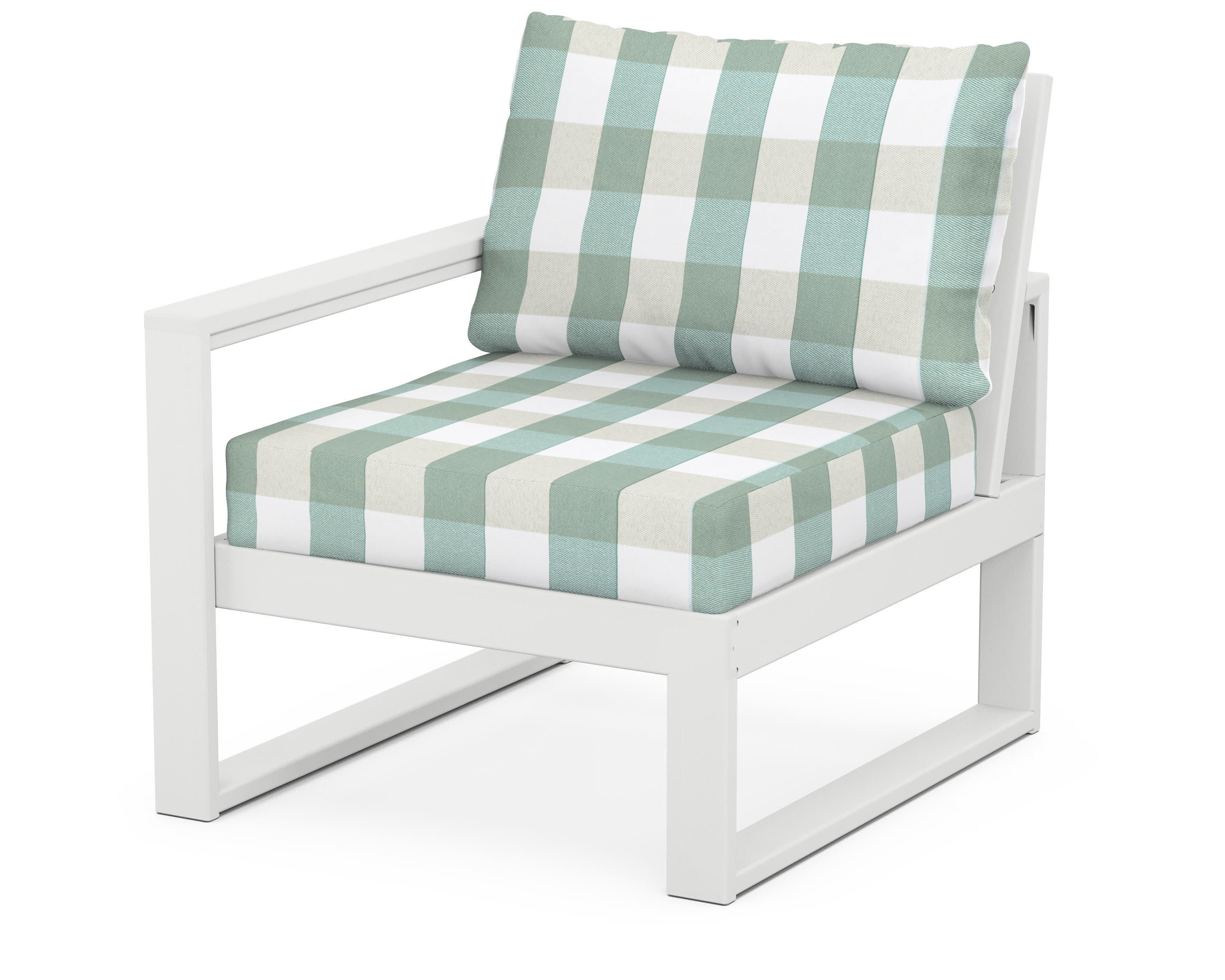 EDGE Modular Left Arm Chair in White / Buffalo Plaid Glacier Spa