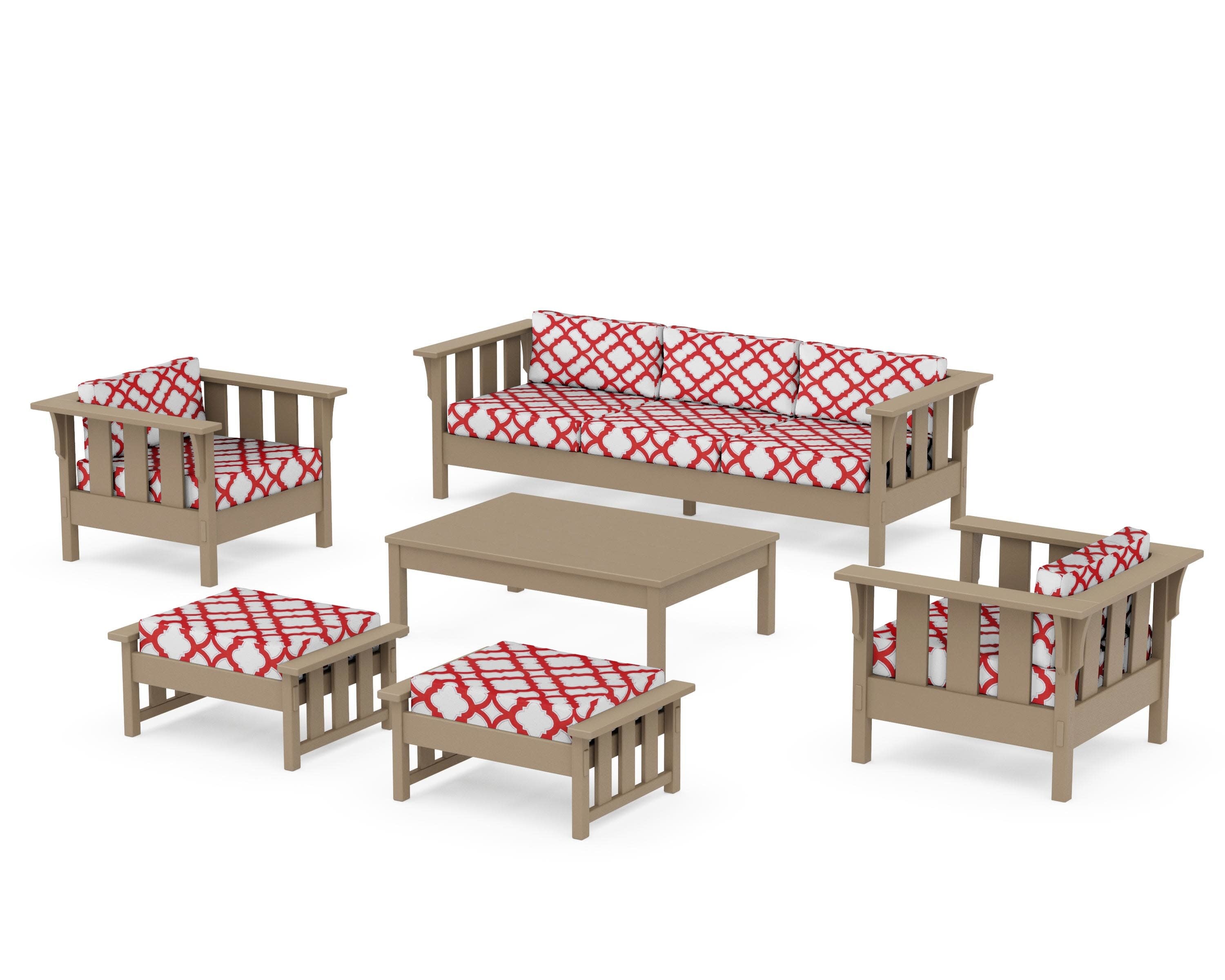 Acadia 6-Piece Lounge Sofa Set in Vintage Sahara / Trellis Crimson