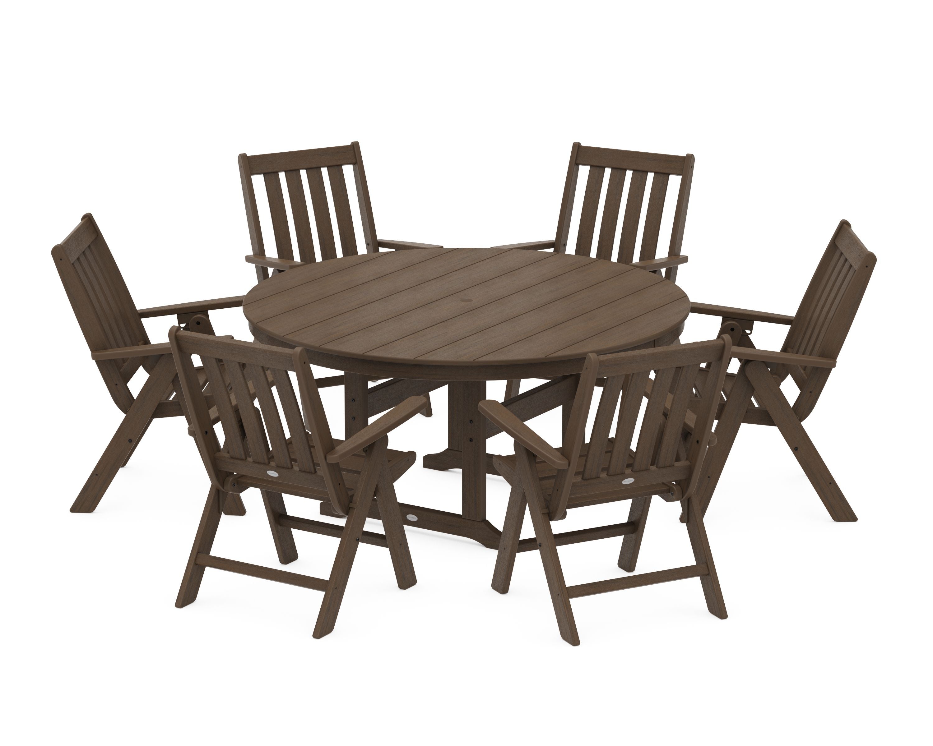 Vineyard 7-Piece Folding Chair Round Farmhouse Dining Set in Kona