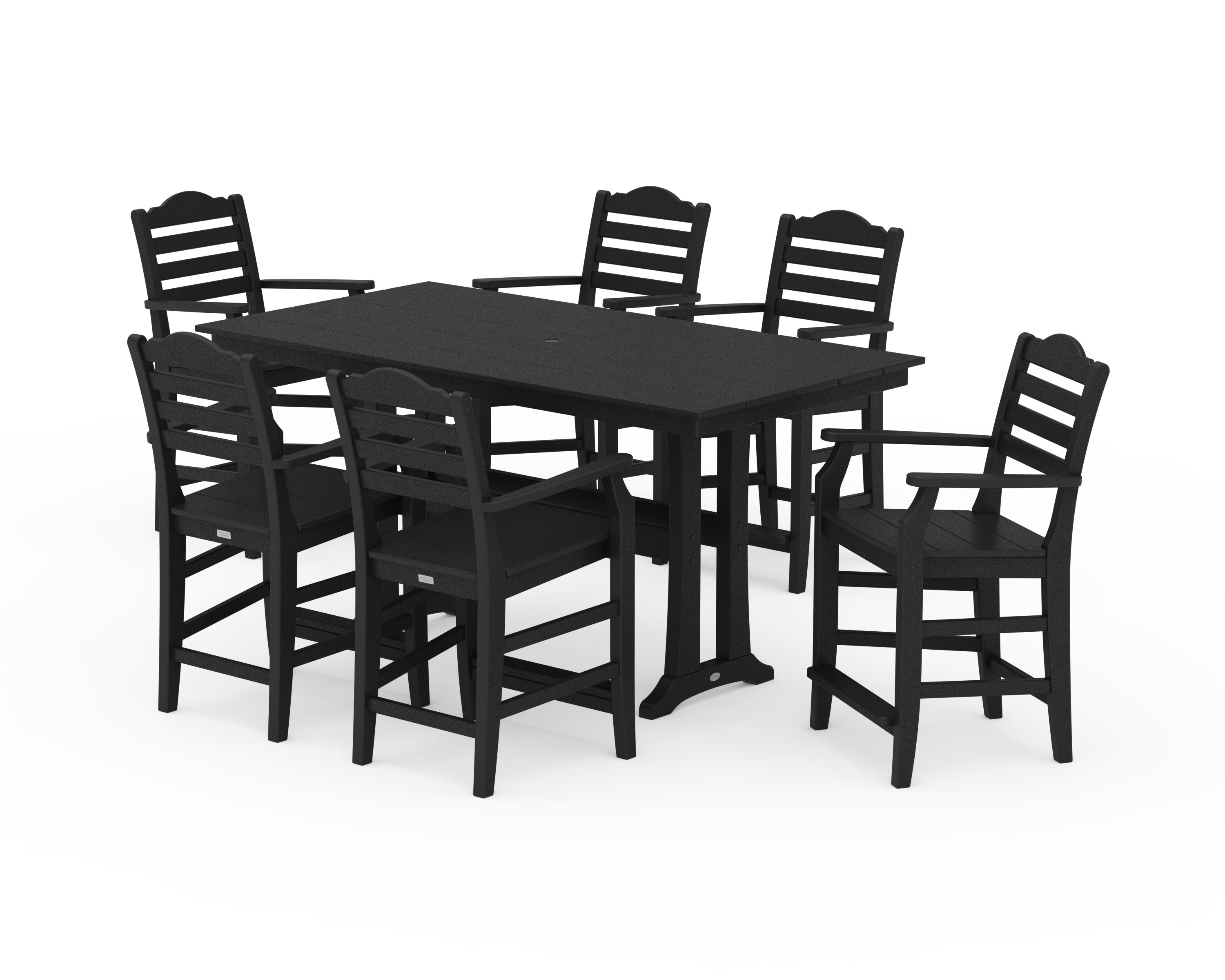 Savannah Arm Chair 7-Piece Farmhouse Counter Set with Trestle Legs in Black