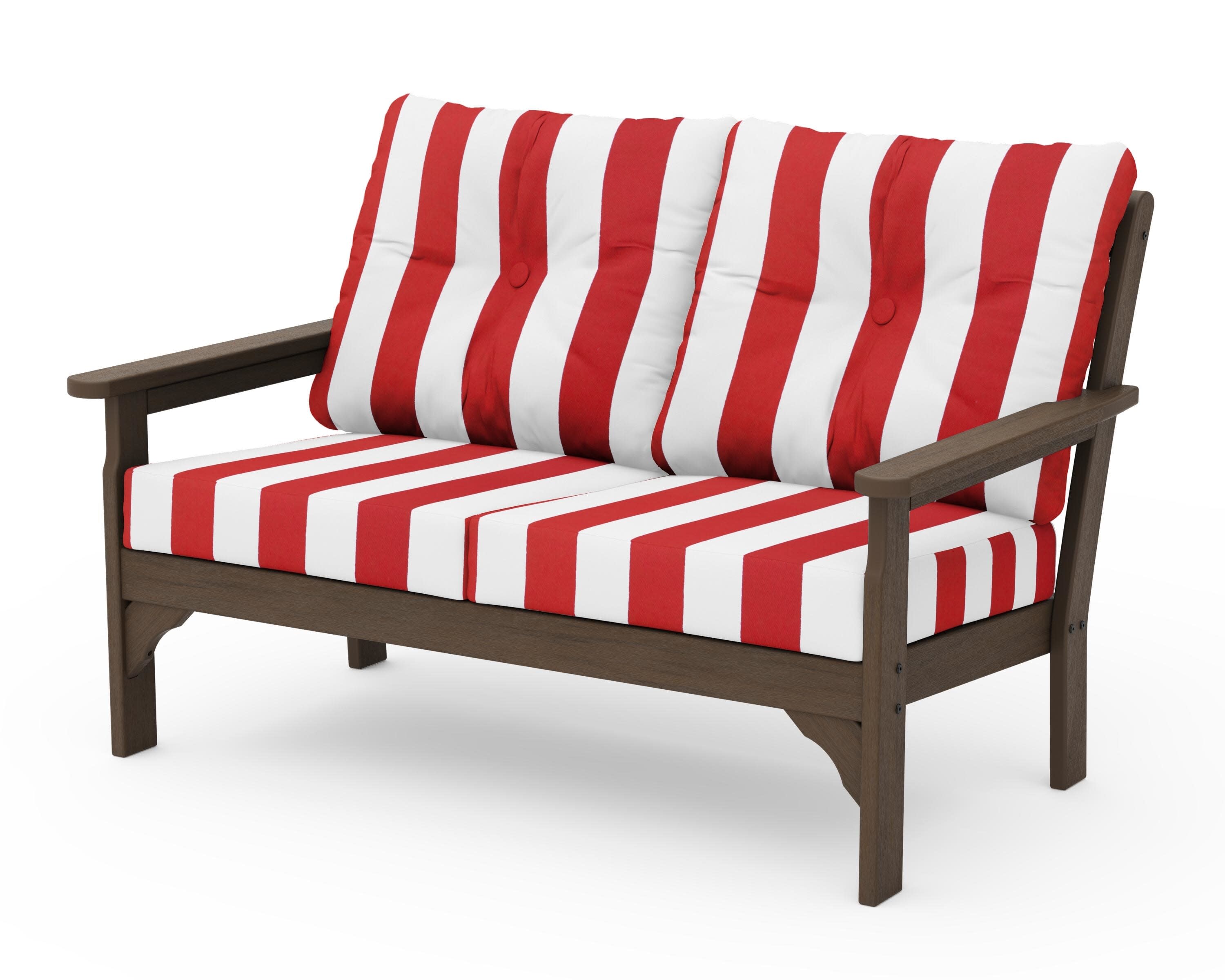 Vineyard Deep Seating Loveseat in Kona / Cabana Stripe Crimson