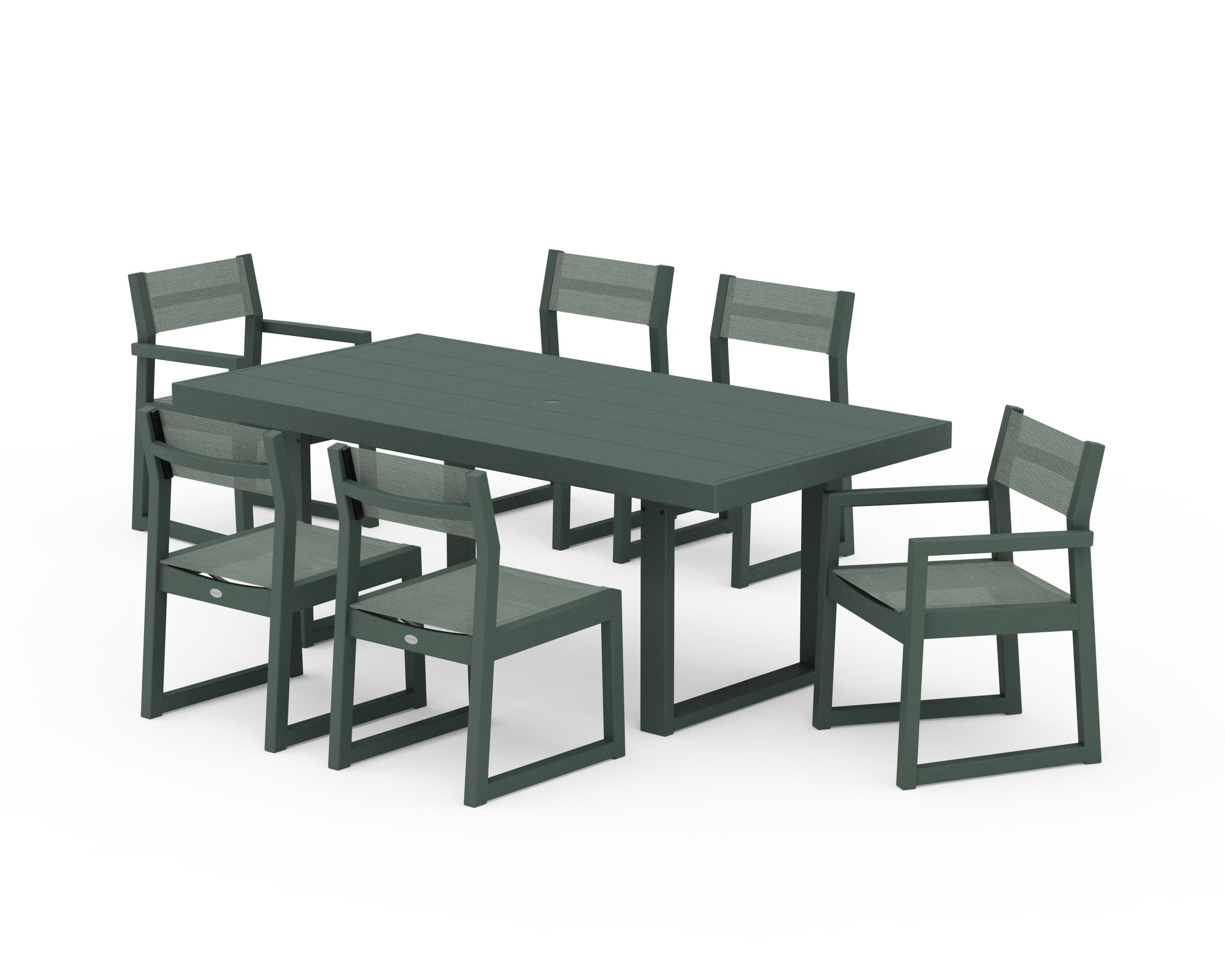 EDGE Sling 7-Piece Dining Set in Green / Dupioni Sea Mist Sling