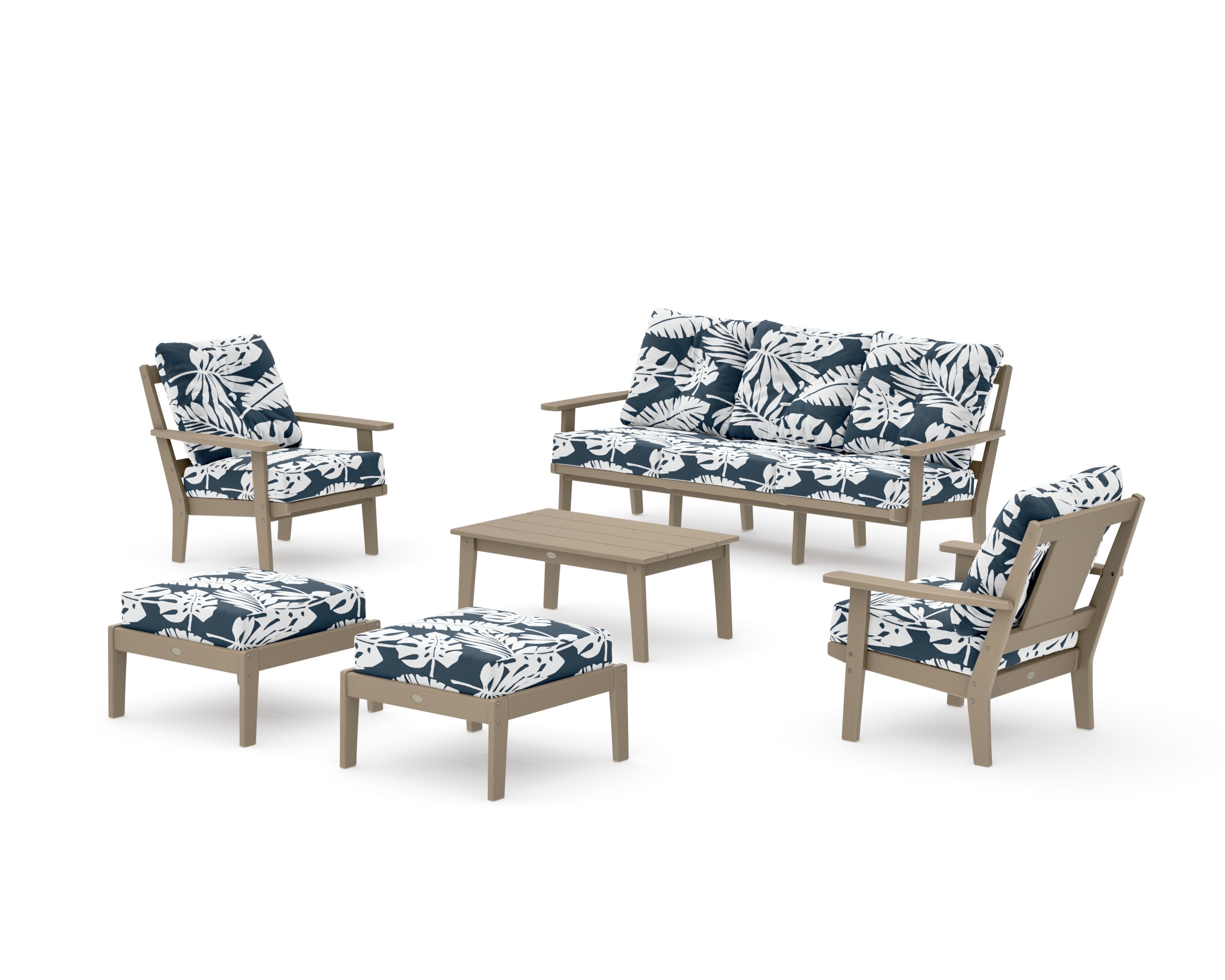 Prairie 6-Piece Lounge Sofa Set in Vintage Sahara / Leaf Marine Indigo