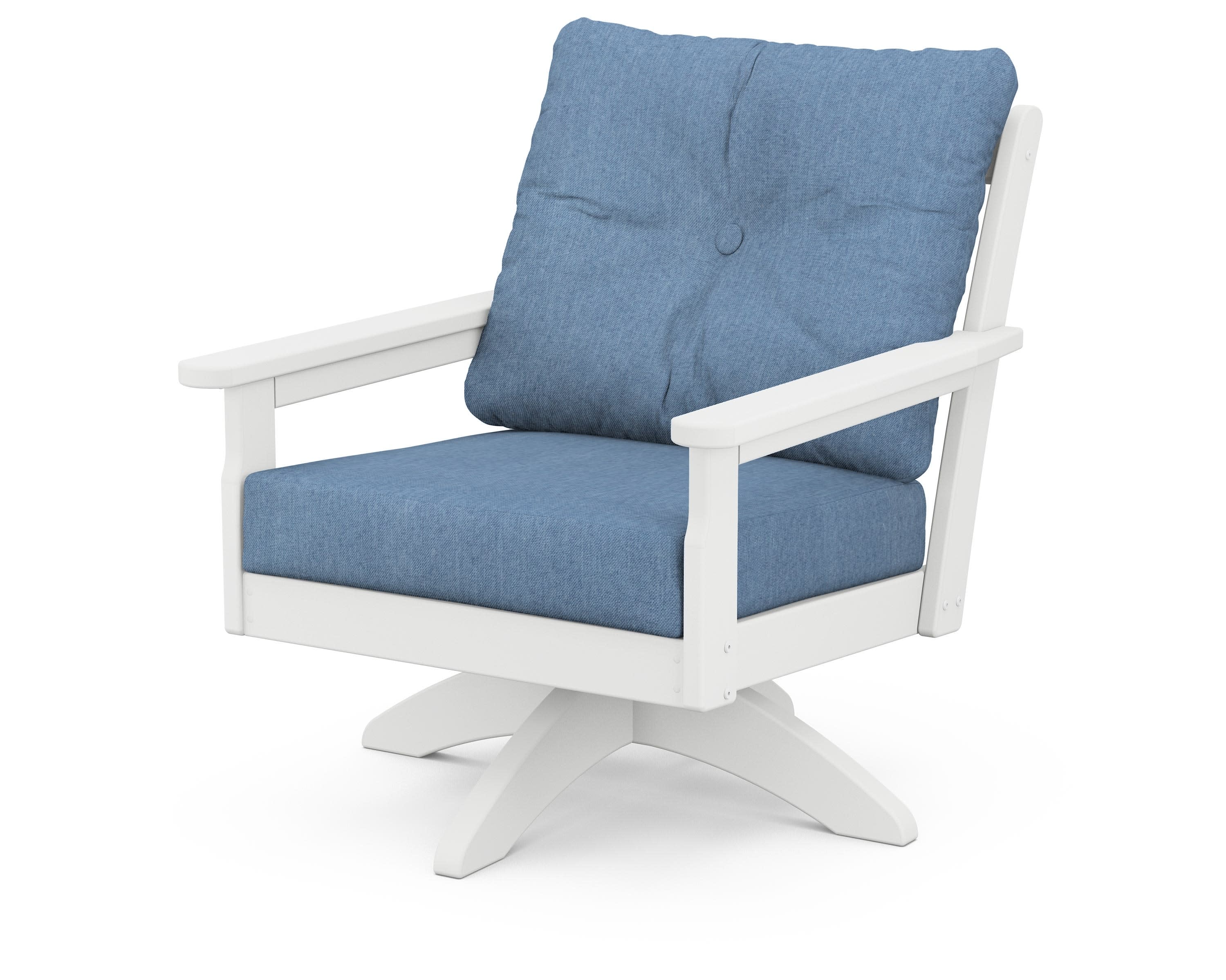 Vineyard Deep Seating Swivel Chair in White / Sky Blue