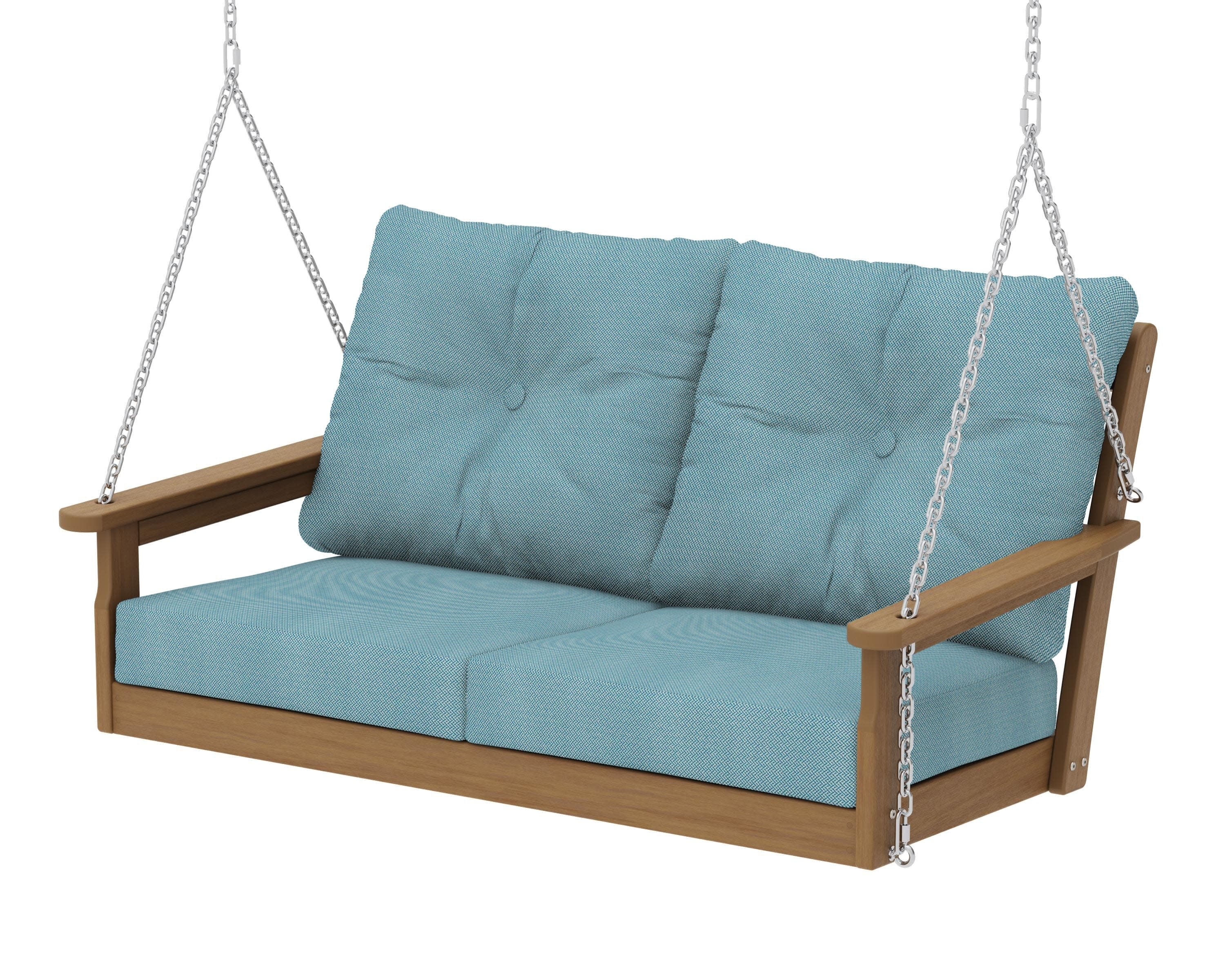 Vineyard Deep Seating Swing in Natural / Lattice Sky Blue
