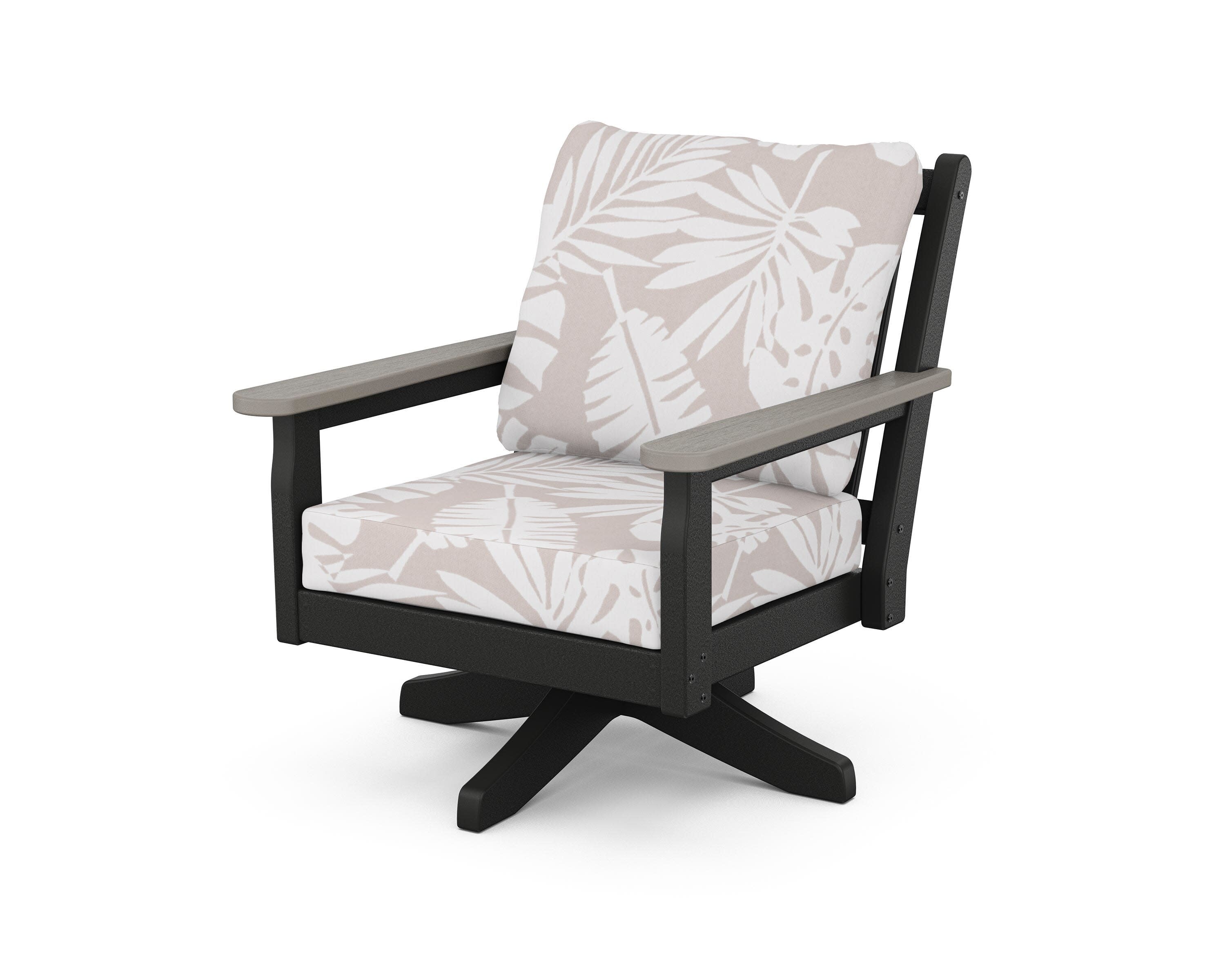 Chippendale Deep Seating Swivel Chair in Black / Driftwood / Leaf Dune Burlap