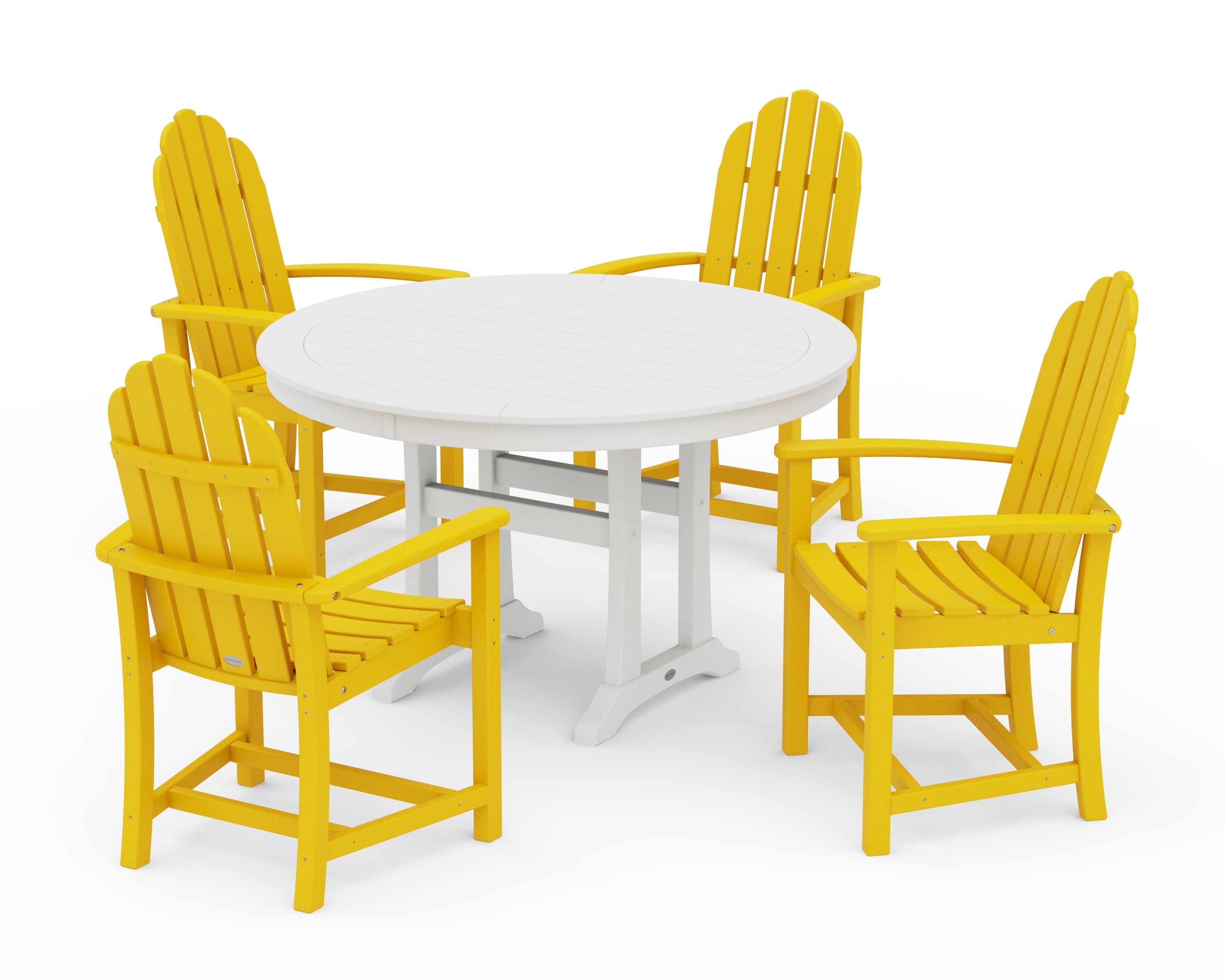 Classic Adirondack 5-Piece Round Dining Set with Trestle Legs in Lemon / White