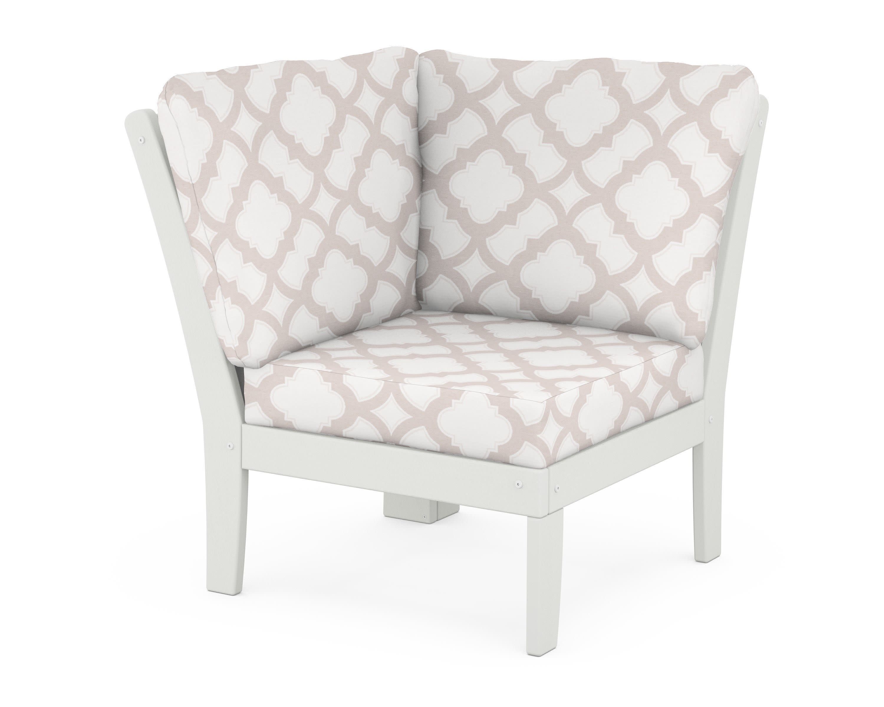 Braxton Modular Corner Chair in Vintage White / Trellis Dune Burlap