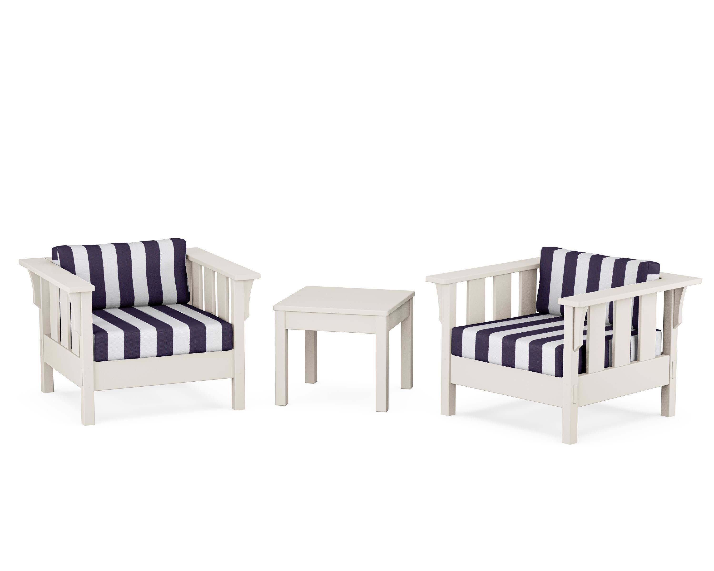 Acadia 3-Piece Deep Seating Set in Sand / Cabana Stripe Navy