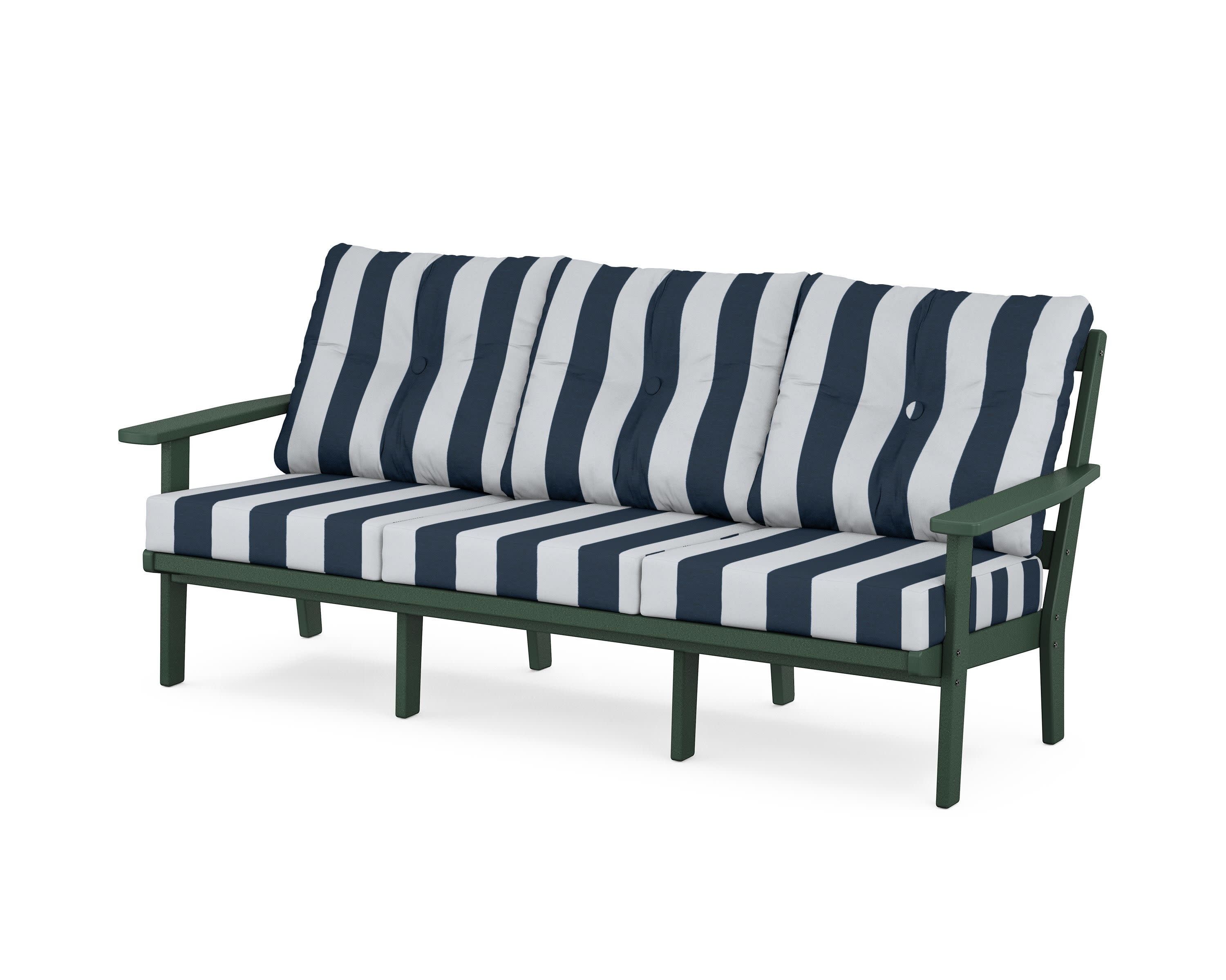 PrairieDeep Seating Sofa in Green / Cabana Stripe Marine Indigo