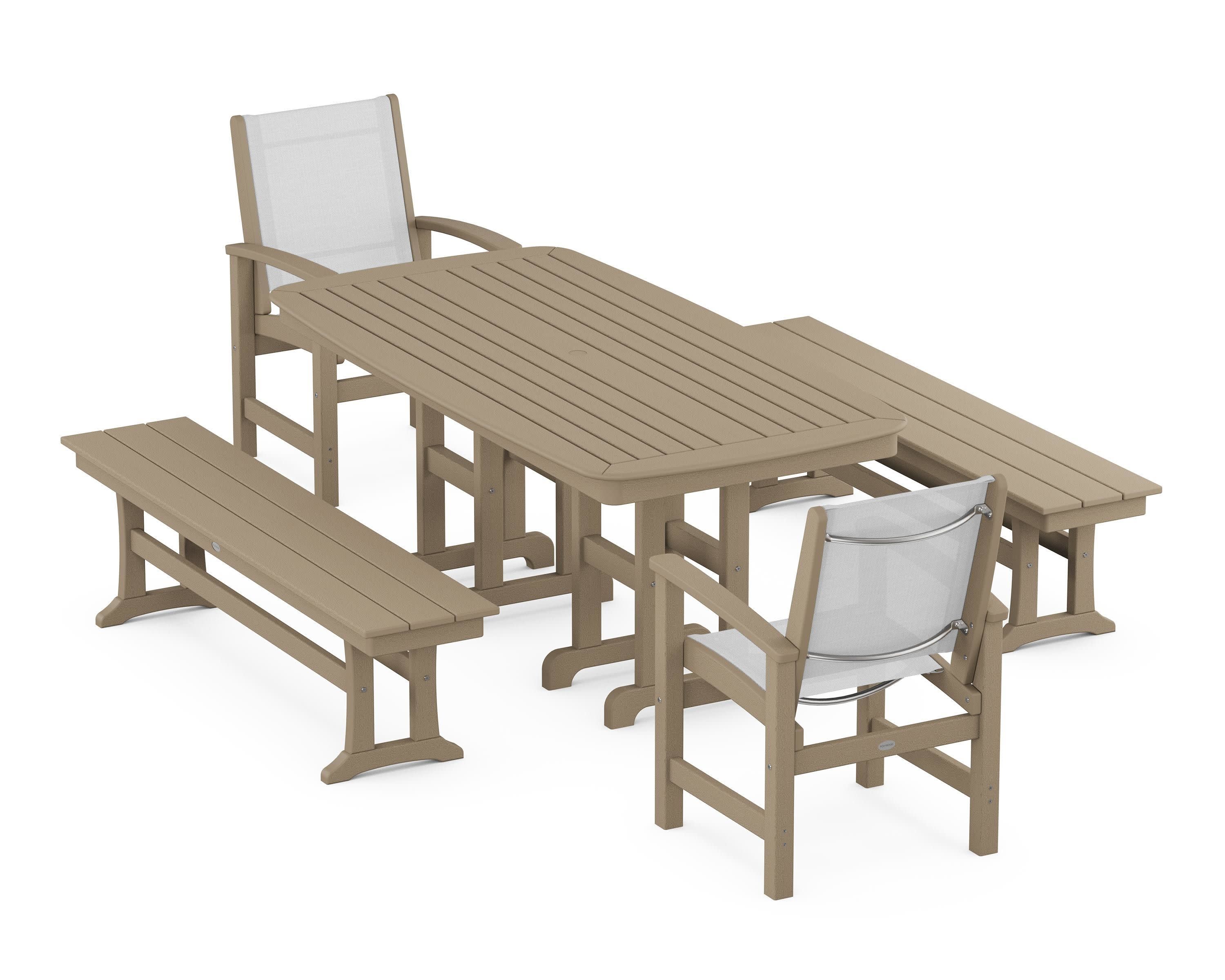 Coastal 5-Piece Dining Set in Vintage Sahara / White Sling