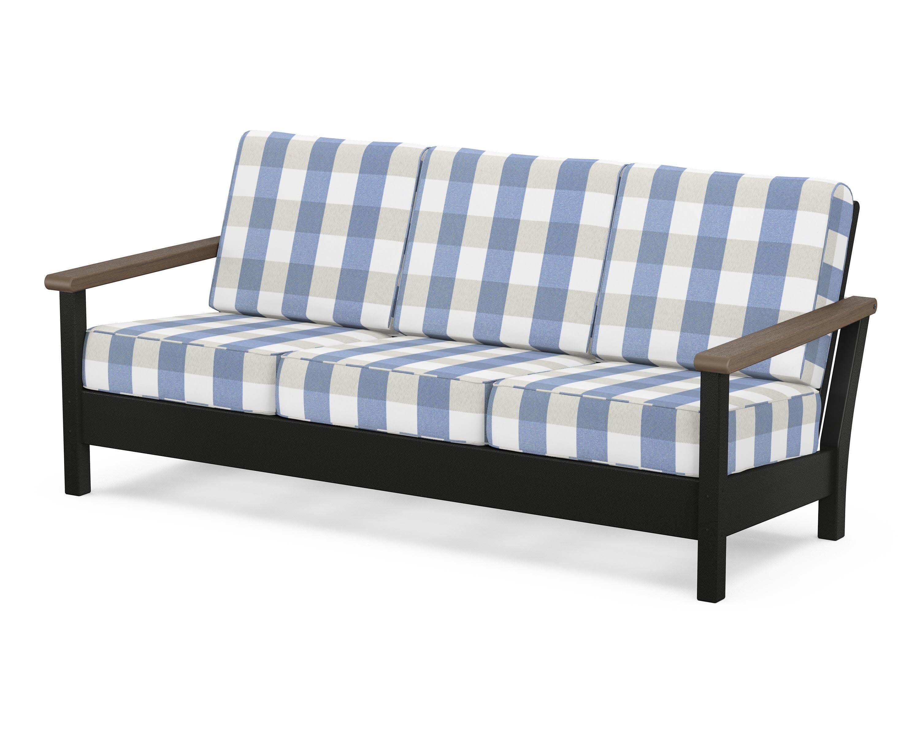 Harbour Deep Seating Sofa in Black / Kona / Buffalo Plaid Sky Blue