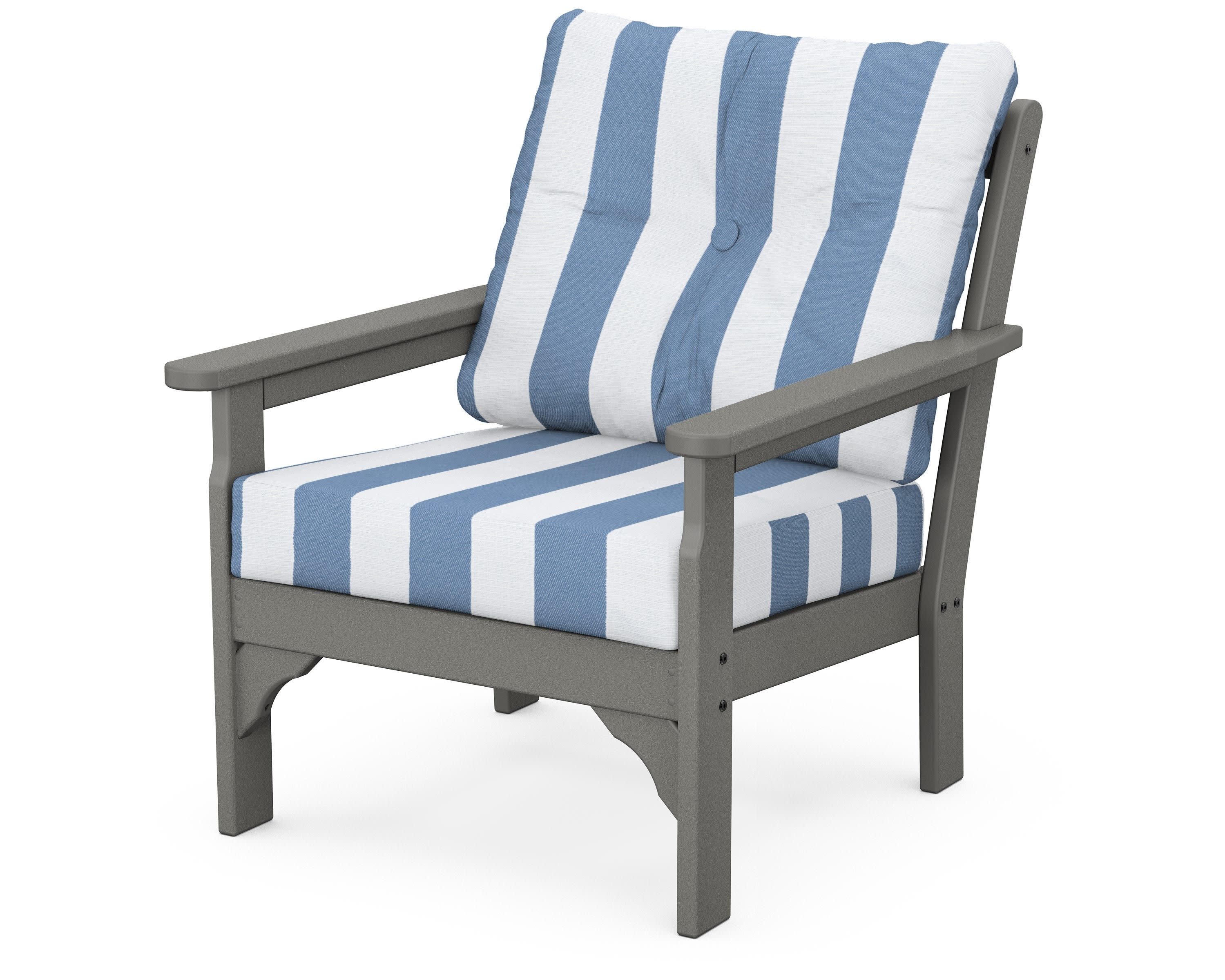 Vineyard Deep Seating Chair in Slate Grey / Cabana Stripe Sky Blue