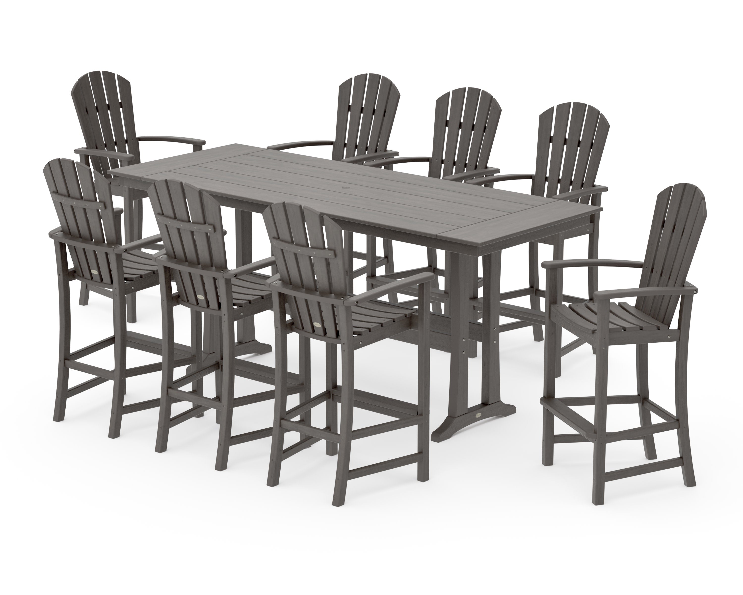 Palm Coast 9-Piece Farmhouse Bar Set with Trestle Legs in Driftwood
