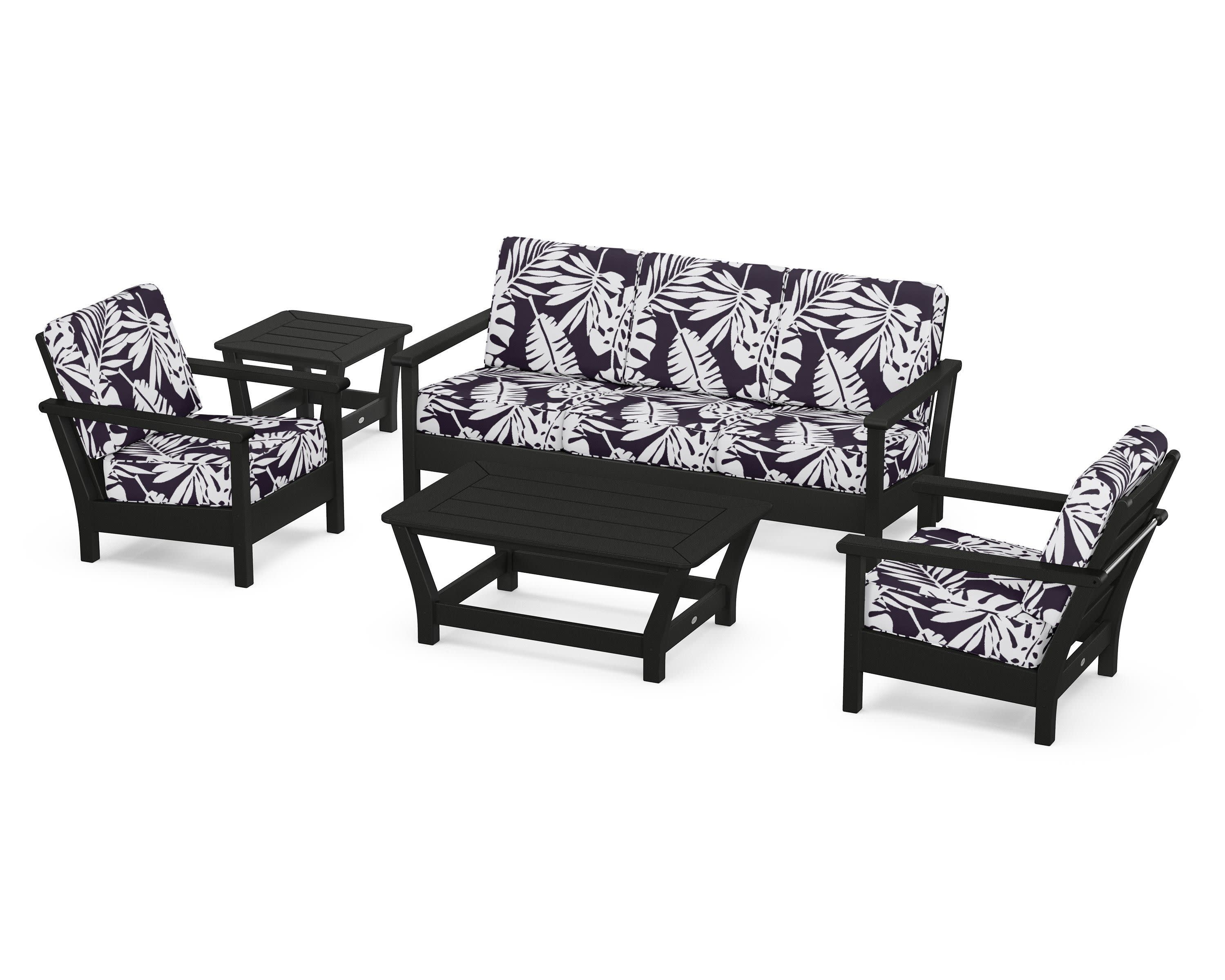 Harbour 5-Piece Deep Seating Set in Black / Leaf Navy