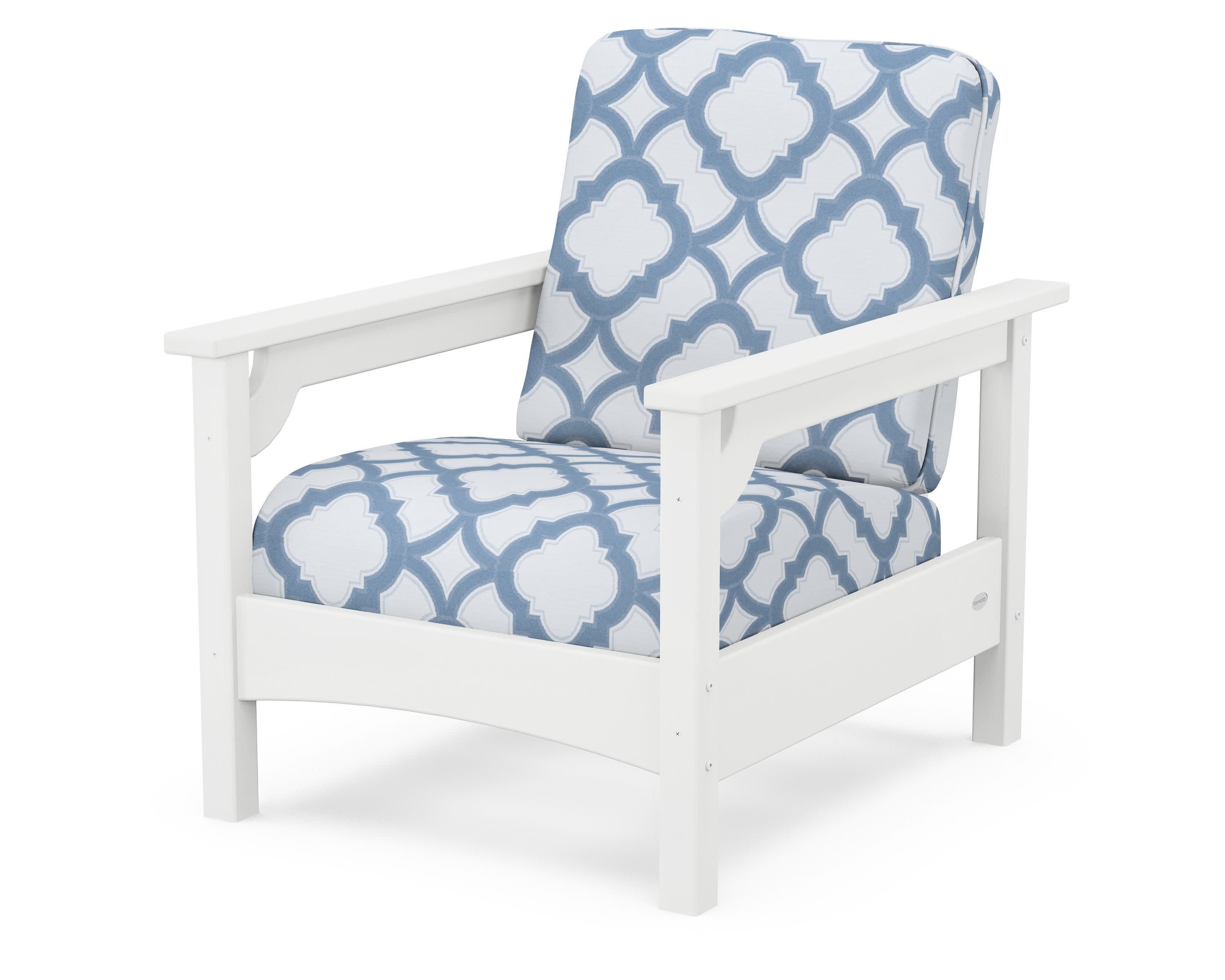 Club Chair in White / Trellis Sky Blue