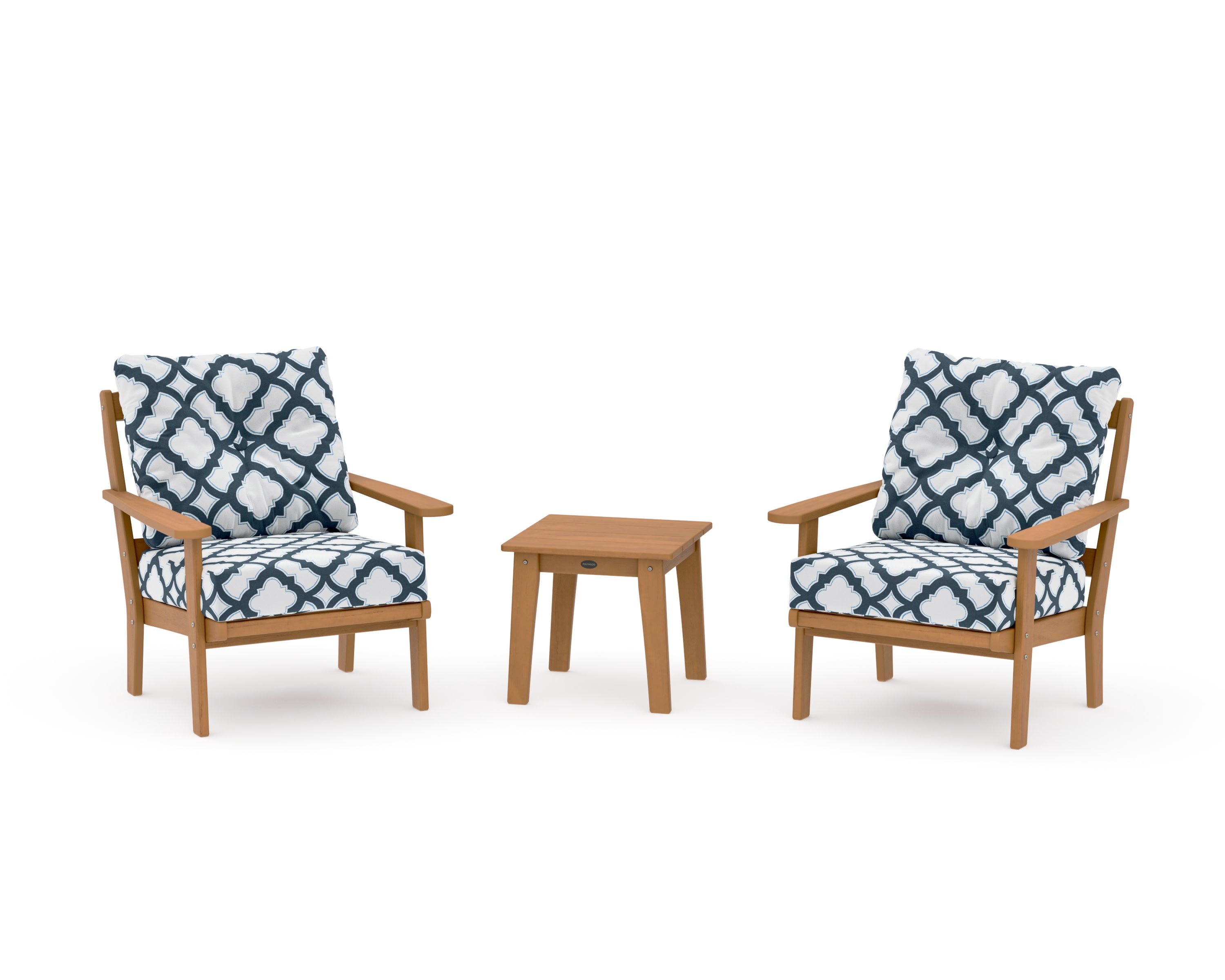 Mission 3-Piece Deep Seating Set in Natural / Trellis Marine Indigo