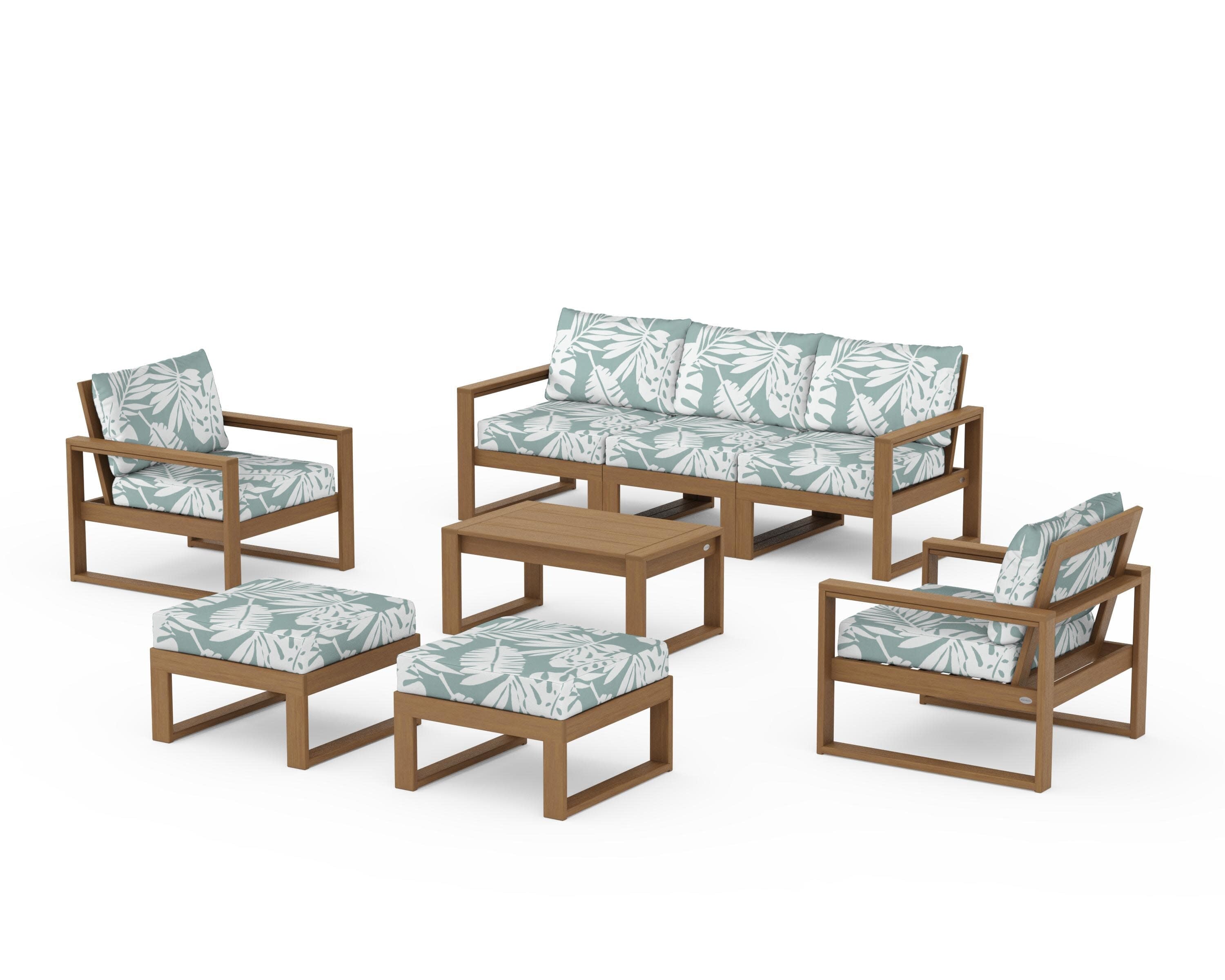 EDGE Sectional 8-Piece Lounge Sofa Set in Natural / Leaf Glacier Spa