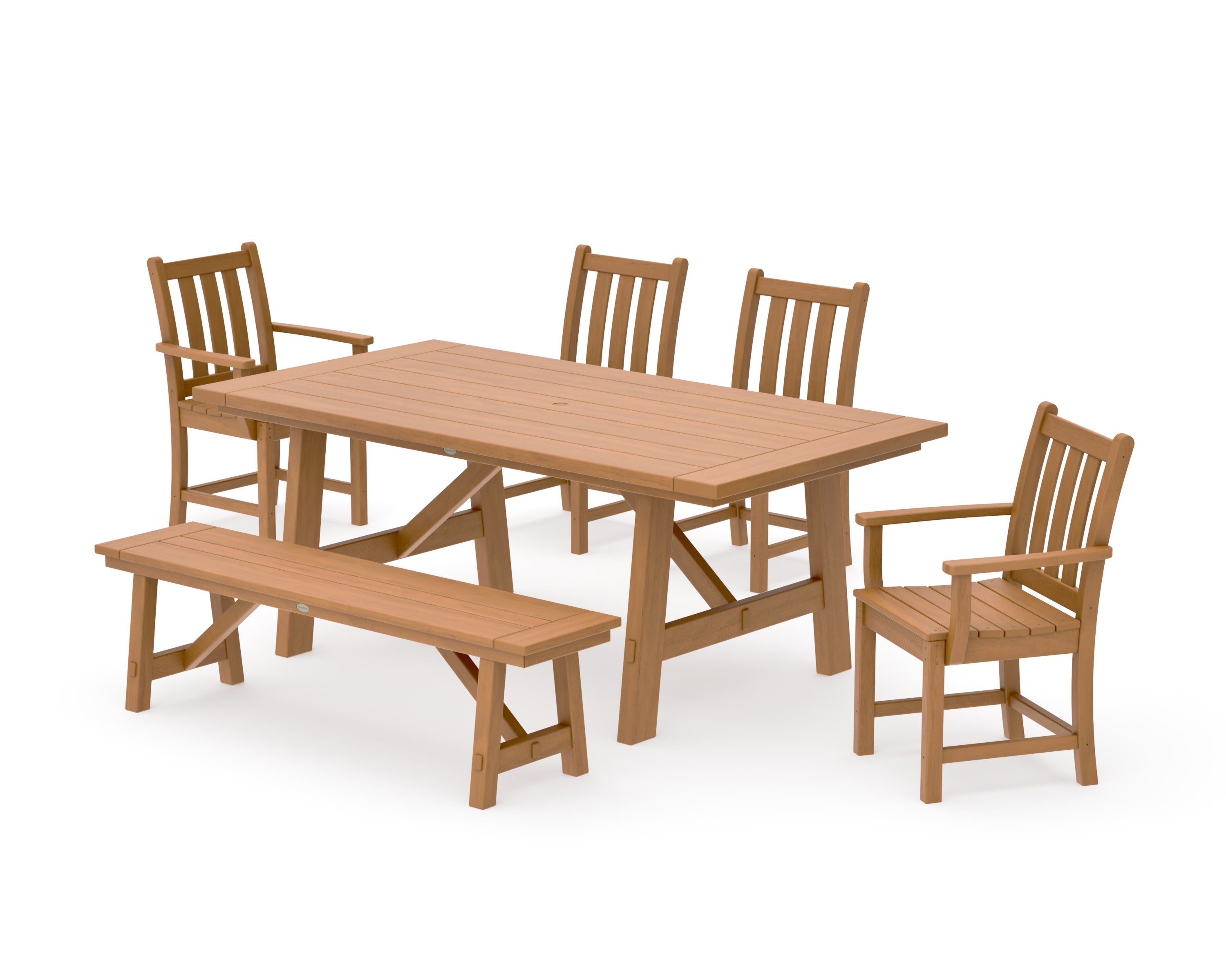 Traditional Garden 6-Piece Rustic Farmhouse Dining Set With Bench in Natural