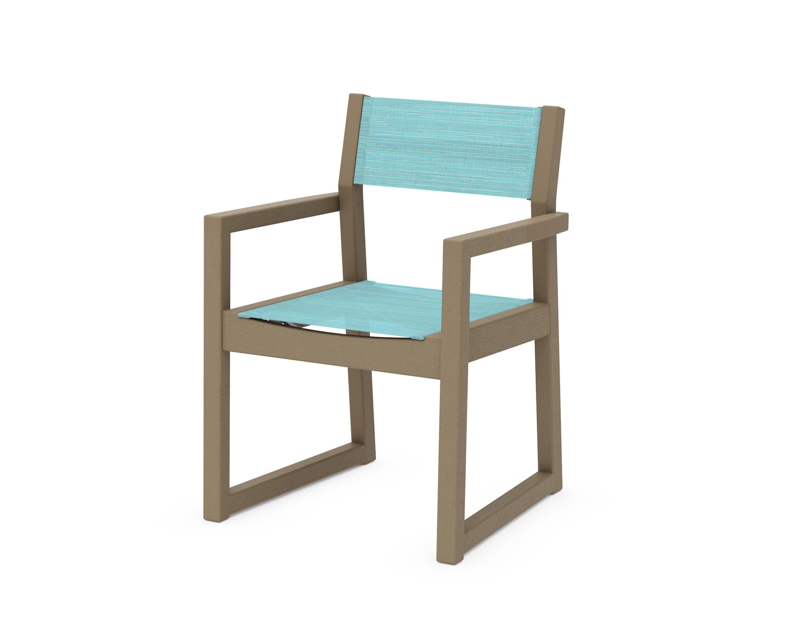EDGE Sling Dining Arm Chair in Vintage Sahara / Dupioni Aquamarine Sling