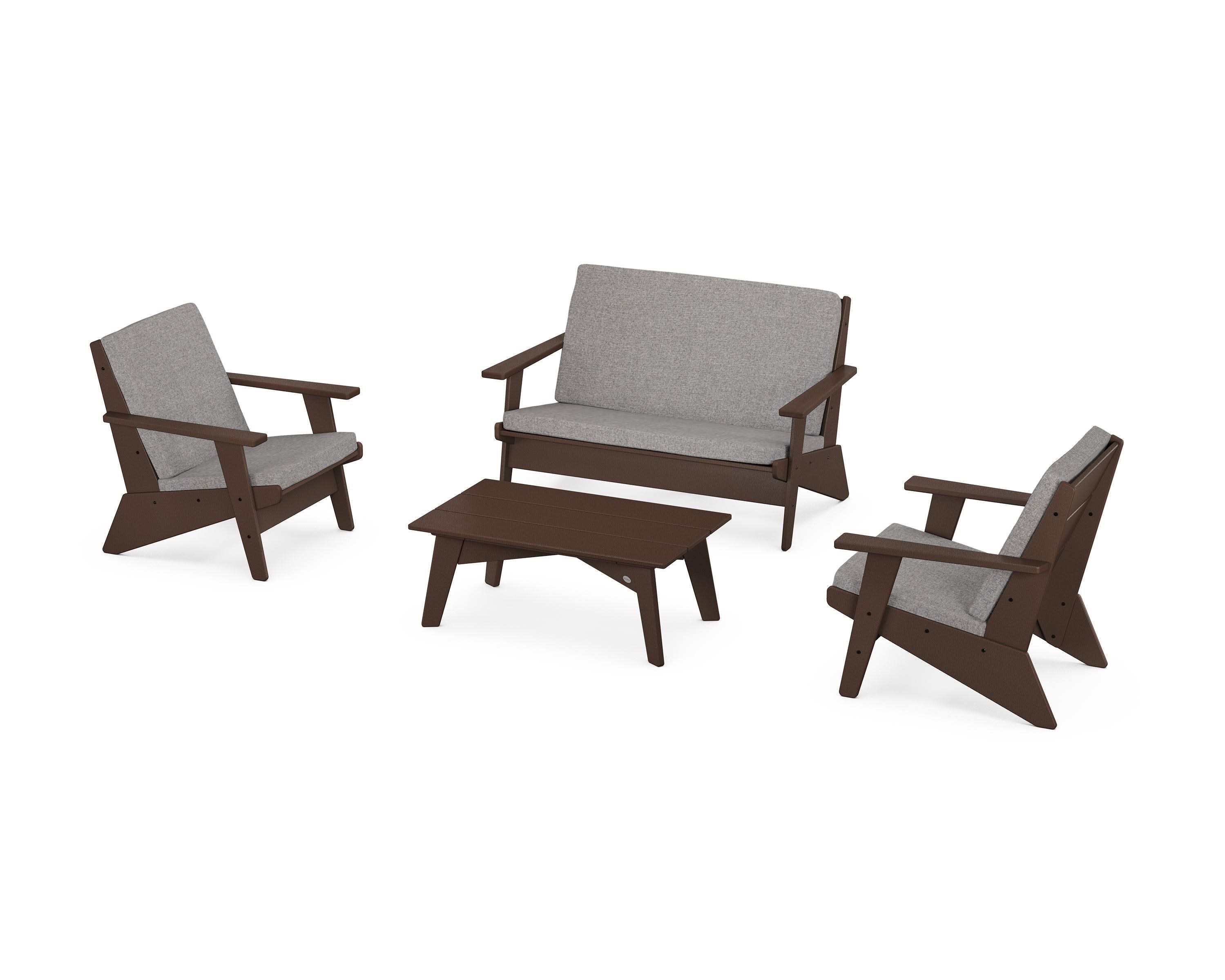Riviera Modern Lounge 4-Piece Set in Mahogany / Grey Mist