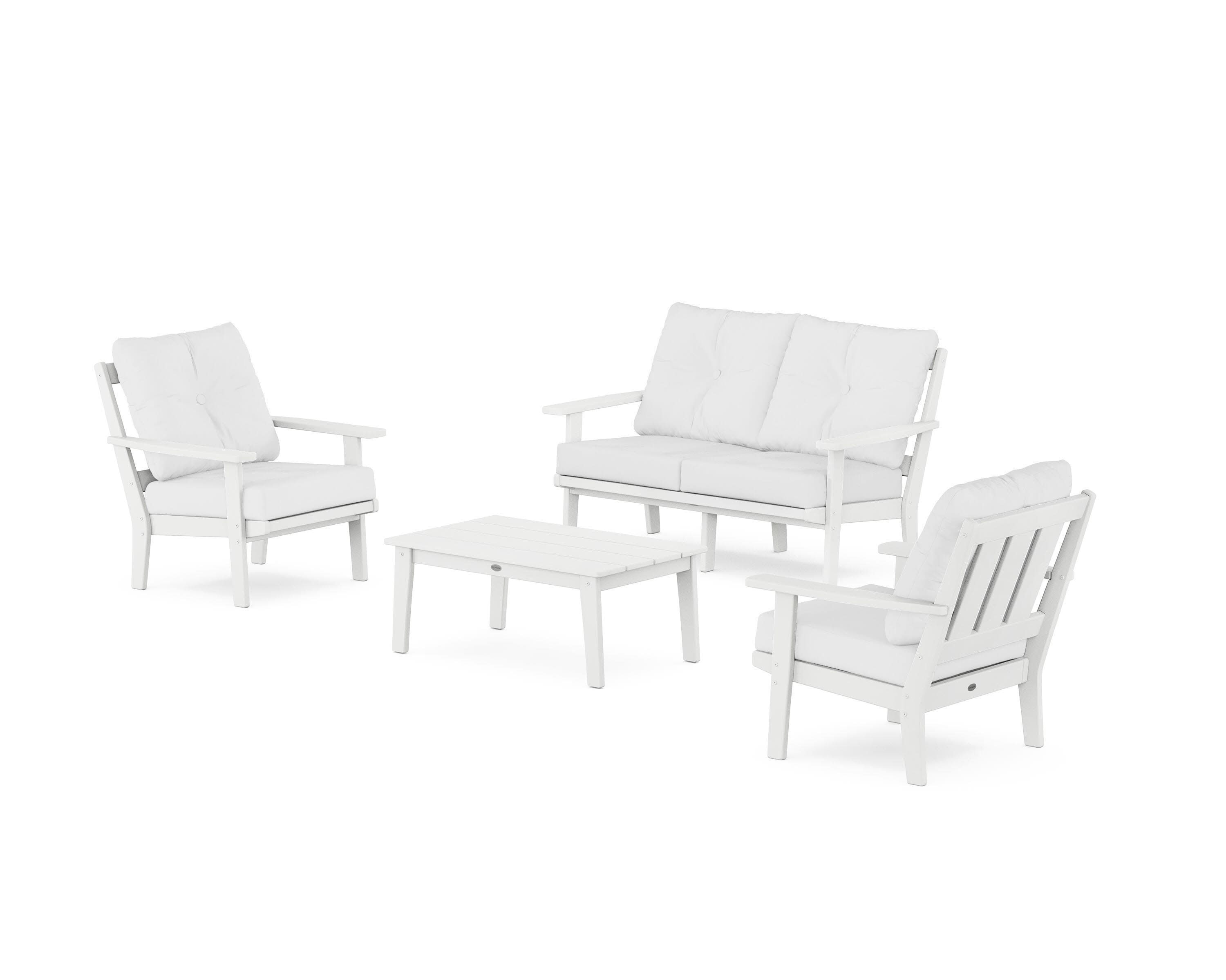 Oxford 4-Piece Deep Seating Set with Loveseat in White / Natural