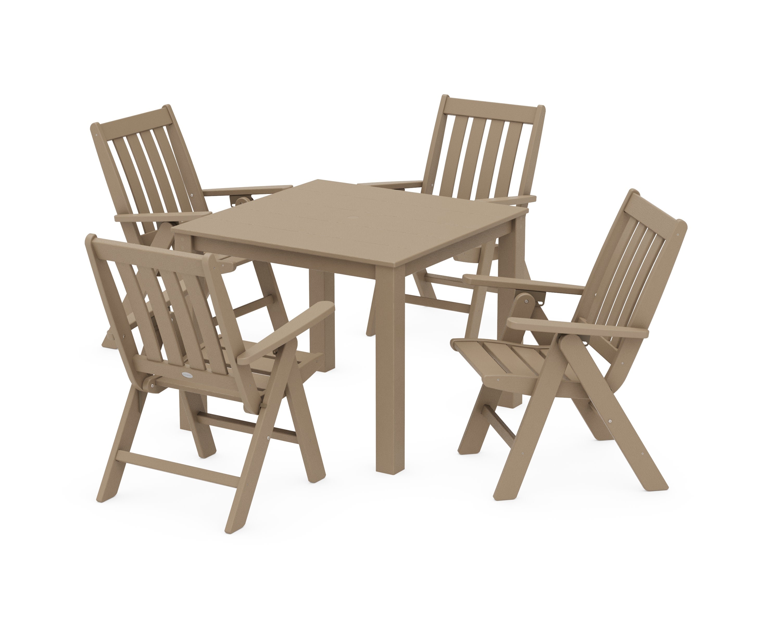 Vineyard Folding Chair 5-Piece Parsons Dining Set in Vintage Sahara